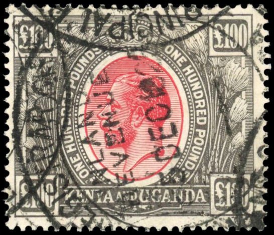 KUT1922-27 £100 red and black fiscally used