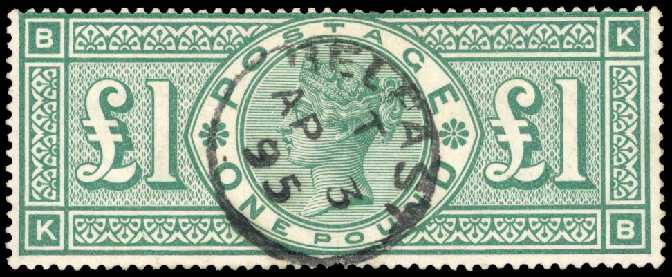 GB: 1891 £1 green cancelled with neat, central “BELFAST /AP 3/95” cds fine used SG 212