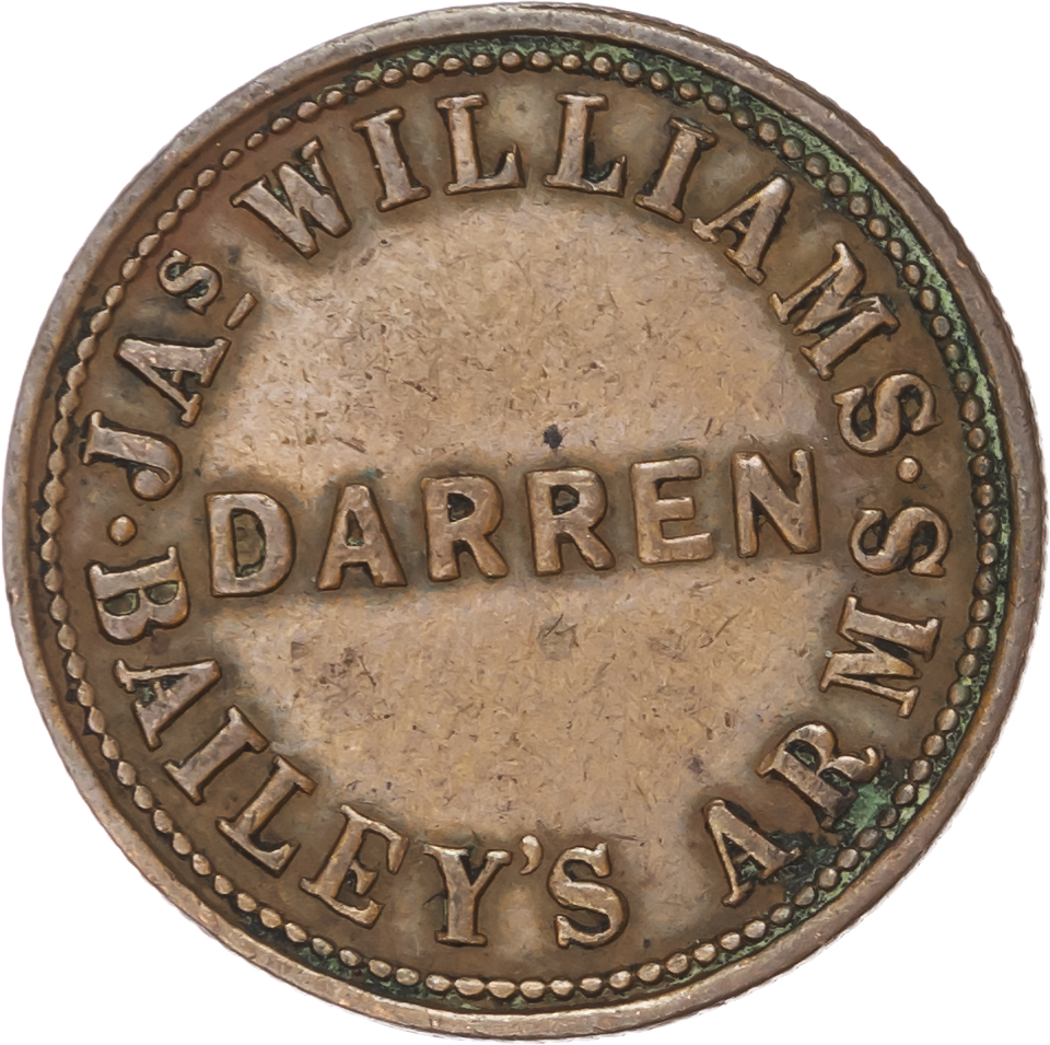 Lot of 5 coins - Glam . Cardiff, Griffin Hotel, 3d. 30mm. American Bowling Alley aVF ; (Cardiff), Hastings Hotel, 3d...