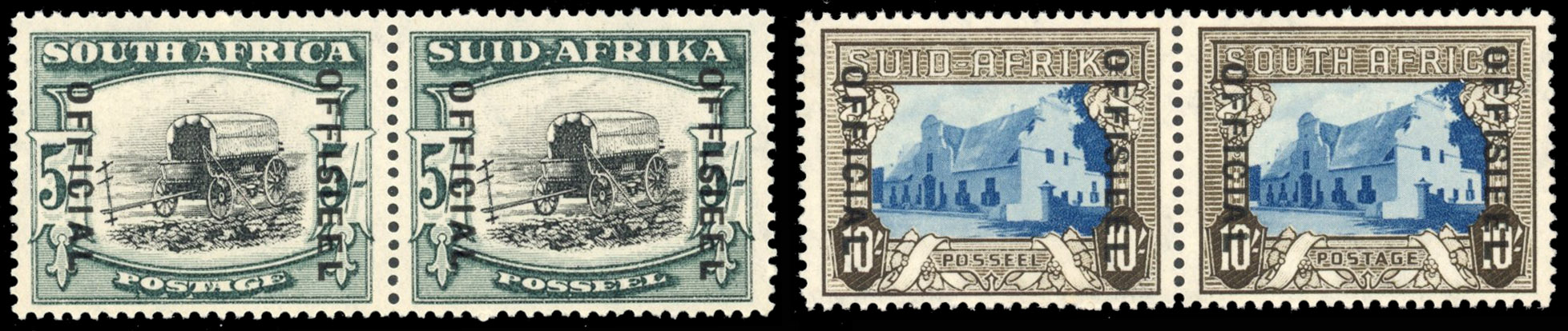 South Africa 1935-49 5s and 10s official with type O3 overprint