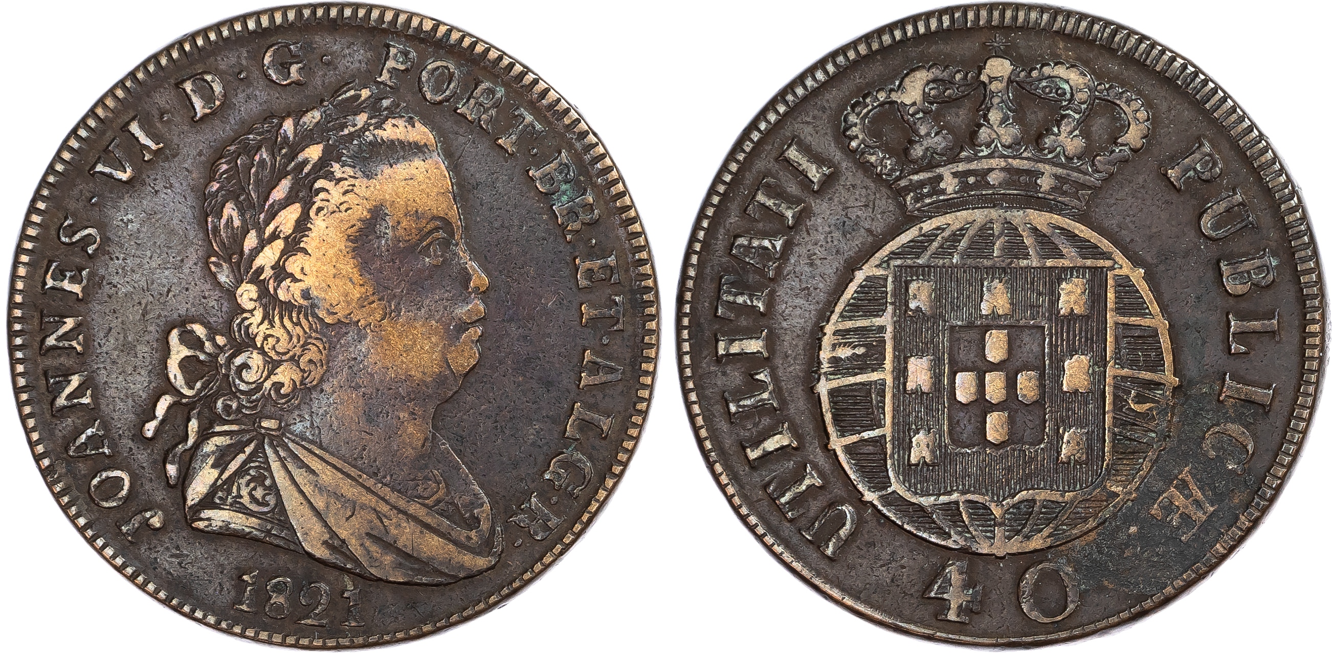 Portugal. João VI Æ 40 Reis. 1821.
