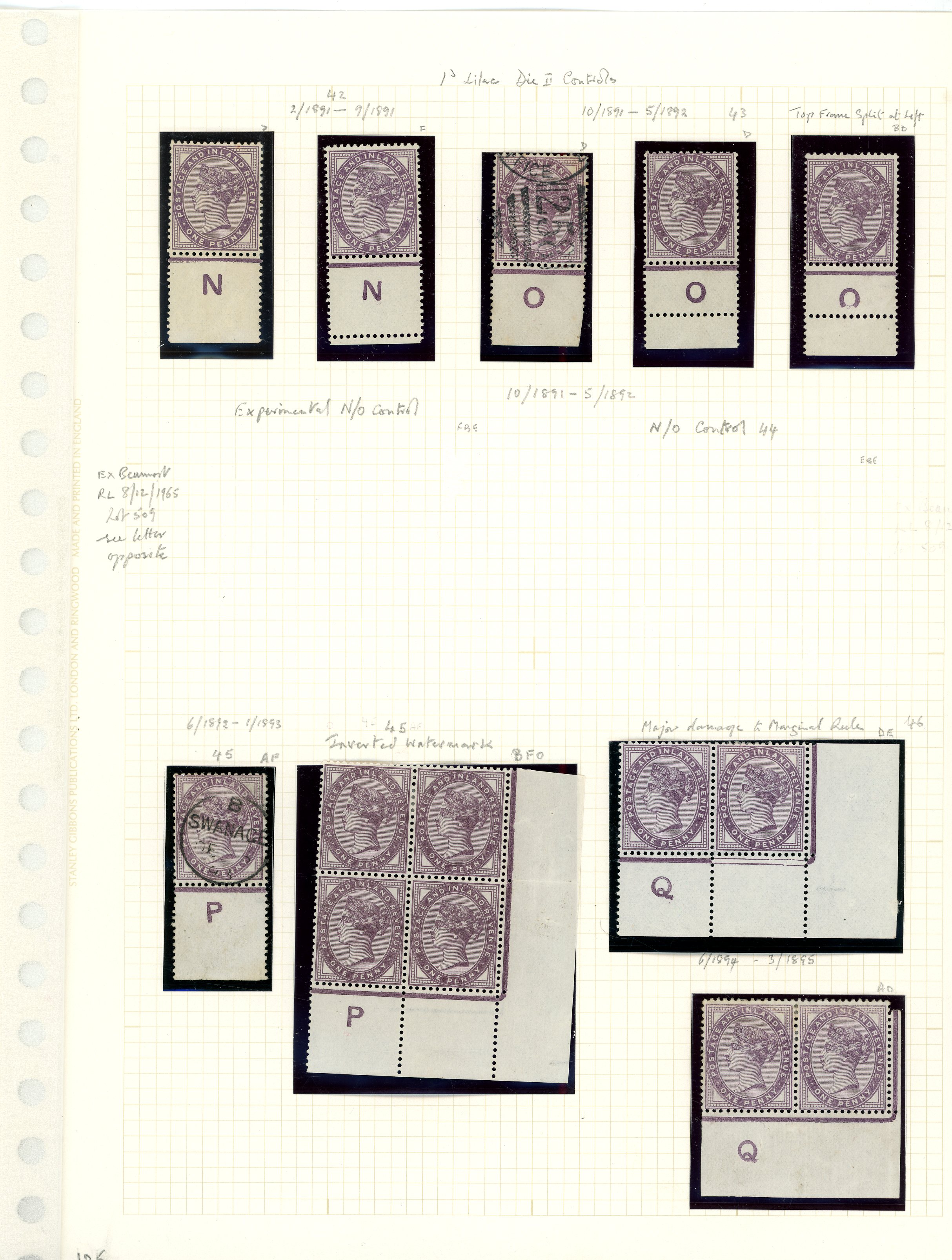 Great Britain 1881 1d lilac mint and used collection of controls 