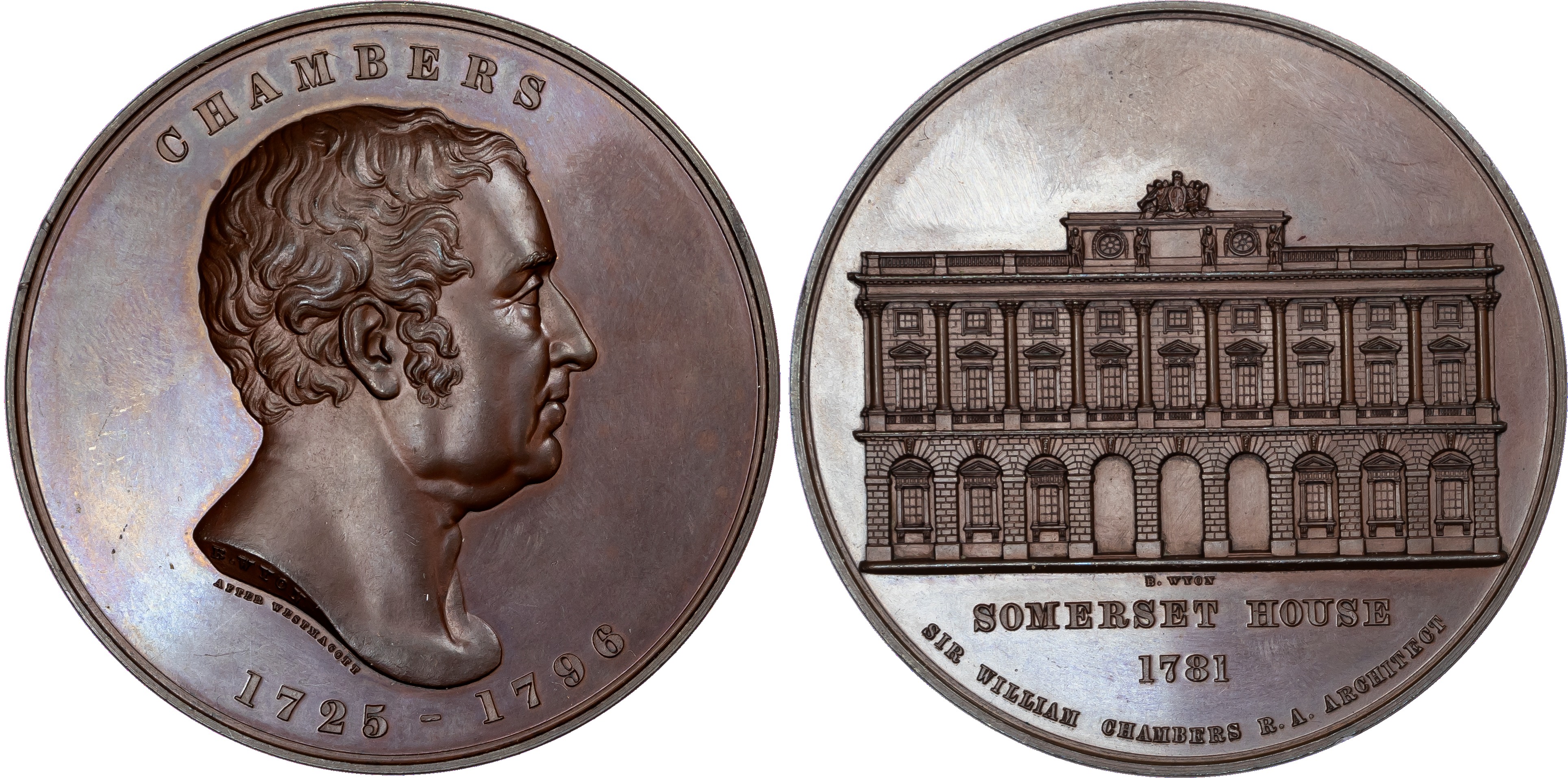 Sir William Chambers (1725‑1796), architect, copper medal 1857 by B. Wyon for the Art Union of London Series.