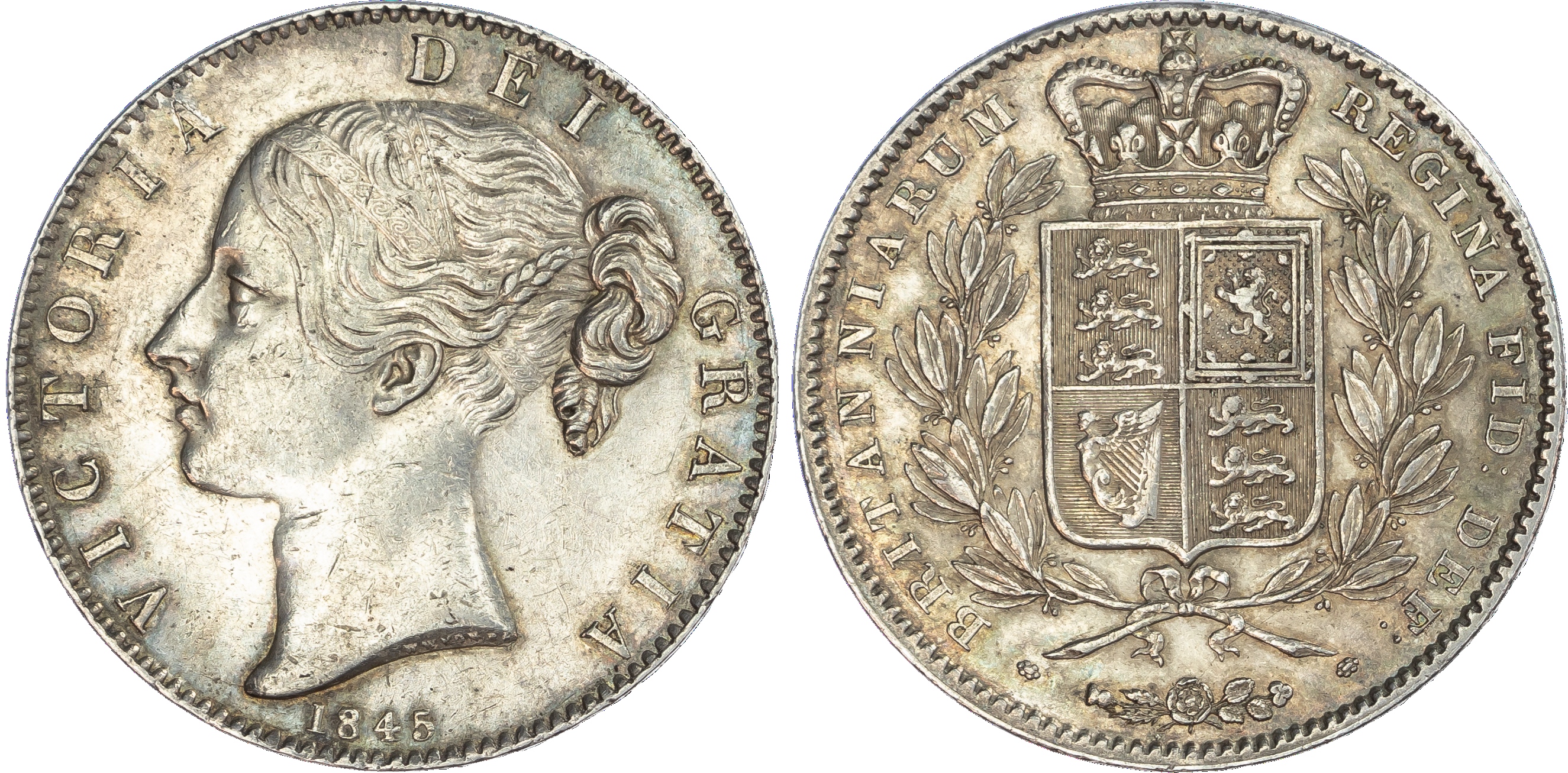 Victoria (1837‑1901), Crown, 1845. Young filleted head