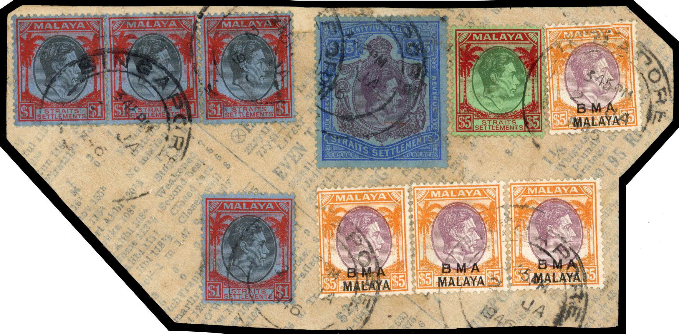 Malaya Straits Settlements SG F1 used on piece