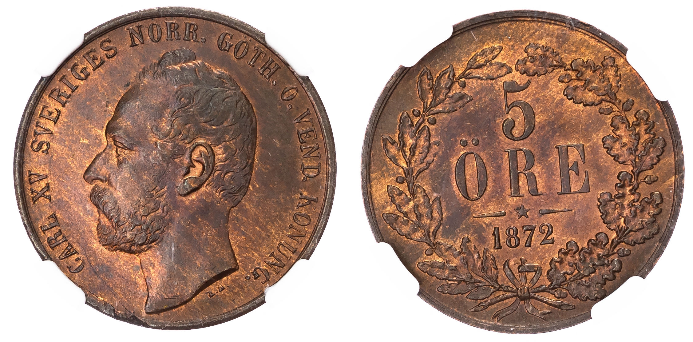 Sweden, Kingdom. Charles XV Æ 5 Öre. 1872. 