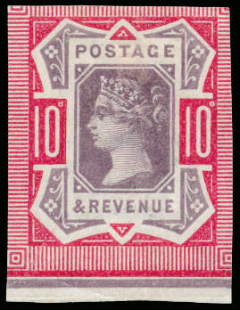 1890 10d Dull purple & deep dull carmine. Unused o.g. Imperforate example. SG210aa
