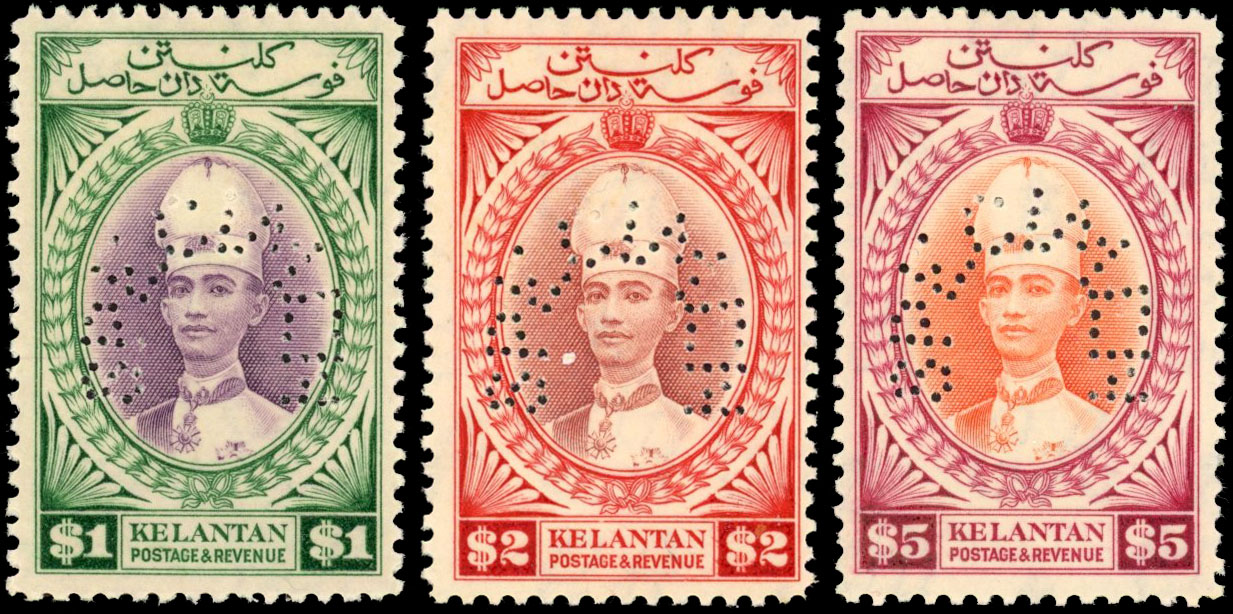 Malaya - Kelantan 1937-40 set of fifteen perforated SPECIMEN, SG 40s/54s