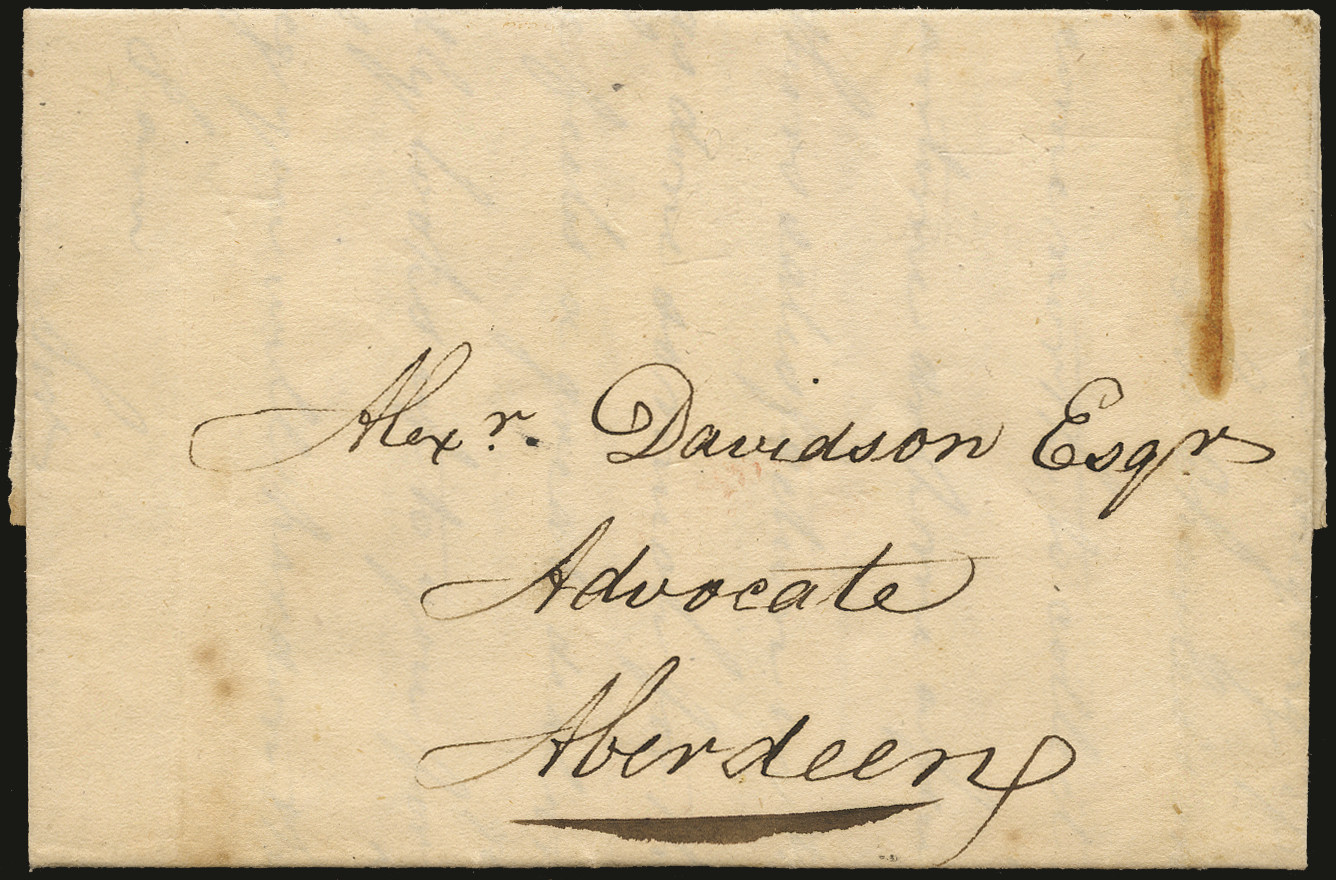 GB 1842 Pre-Stamp New Pitsligo Uniform Penny Post handstruck "1"