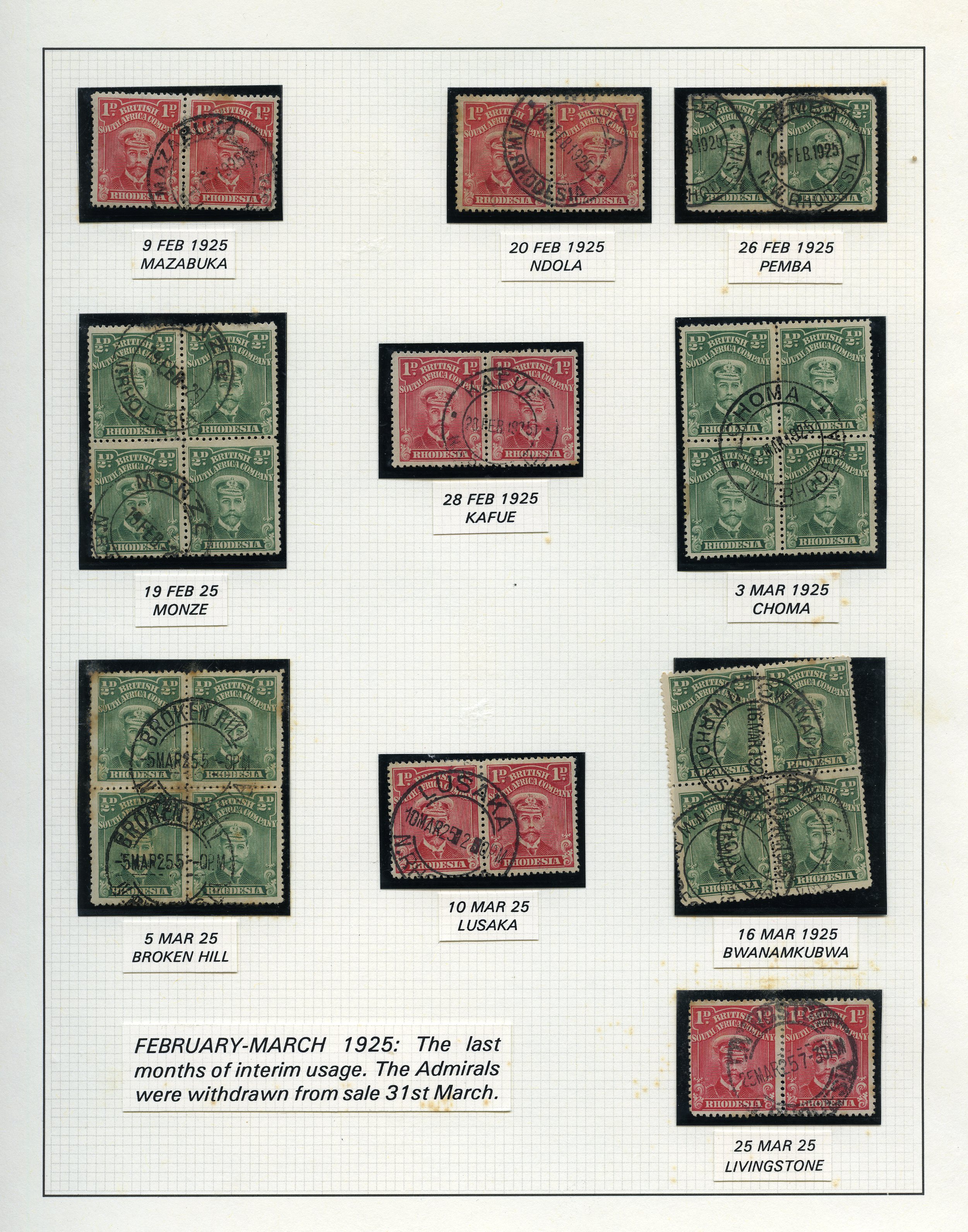 1925 Selection of Rhodesia Admirals used...