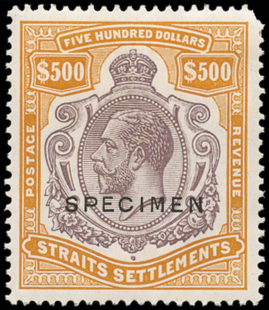 MALAYA - STRAITS 1921 SG240ds Specimen $500 Script watermark