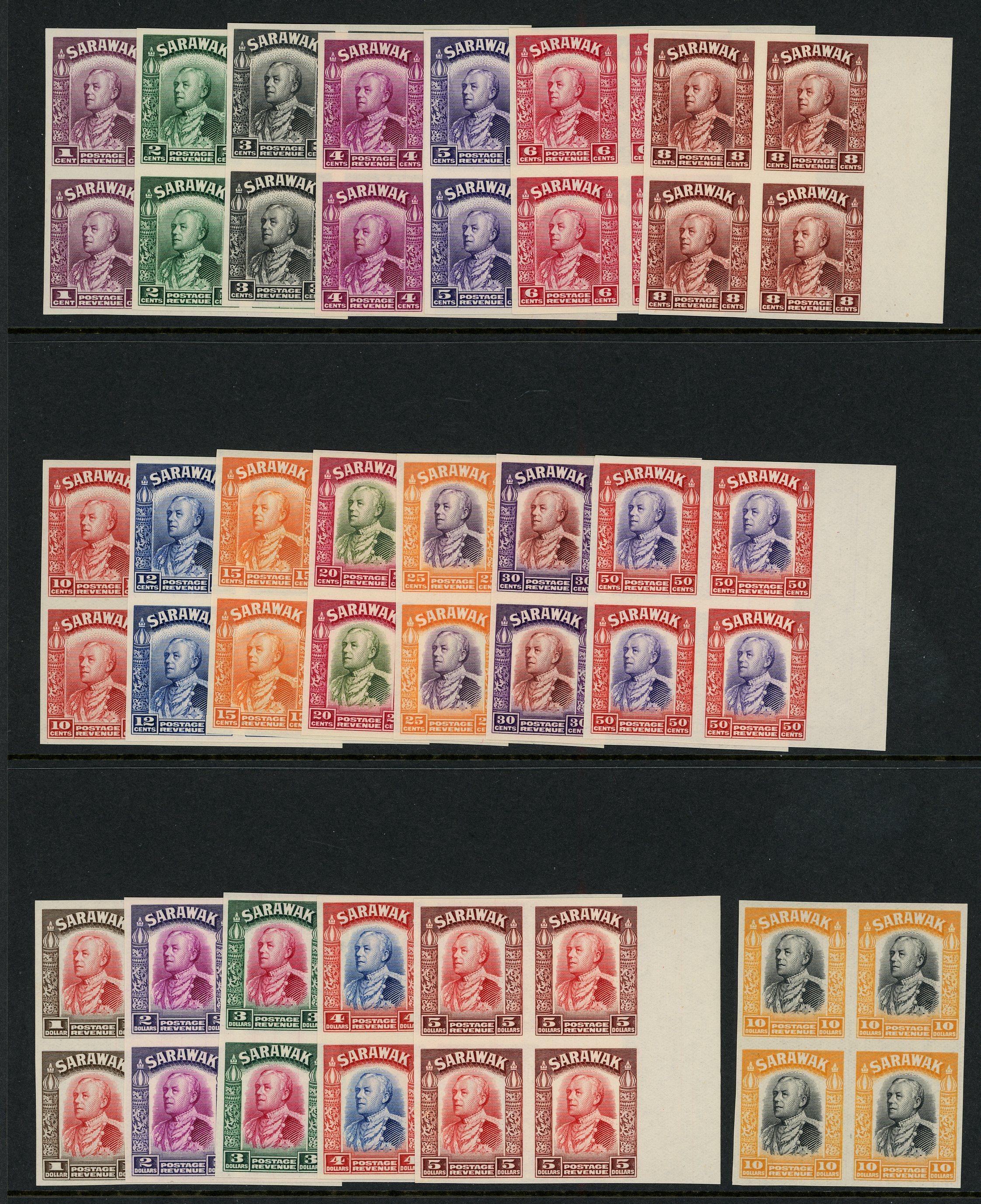 1934 original set of twenty imperforate from proof sheets, unmounted o.g. blocks of four, all from the right side of...