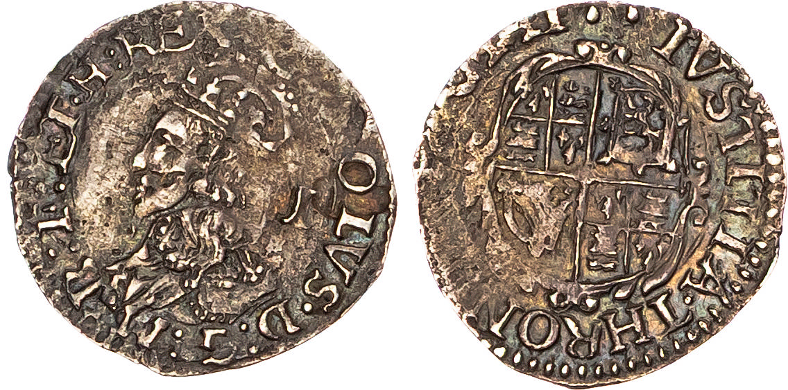 Charles I (1625-1649), AR Penny, Group E, type 3a3, Tower mint (under King), mm. two pellets. 
