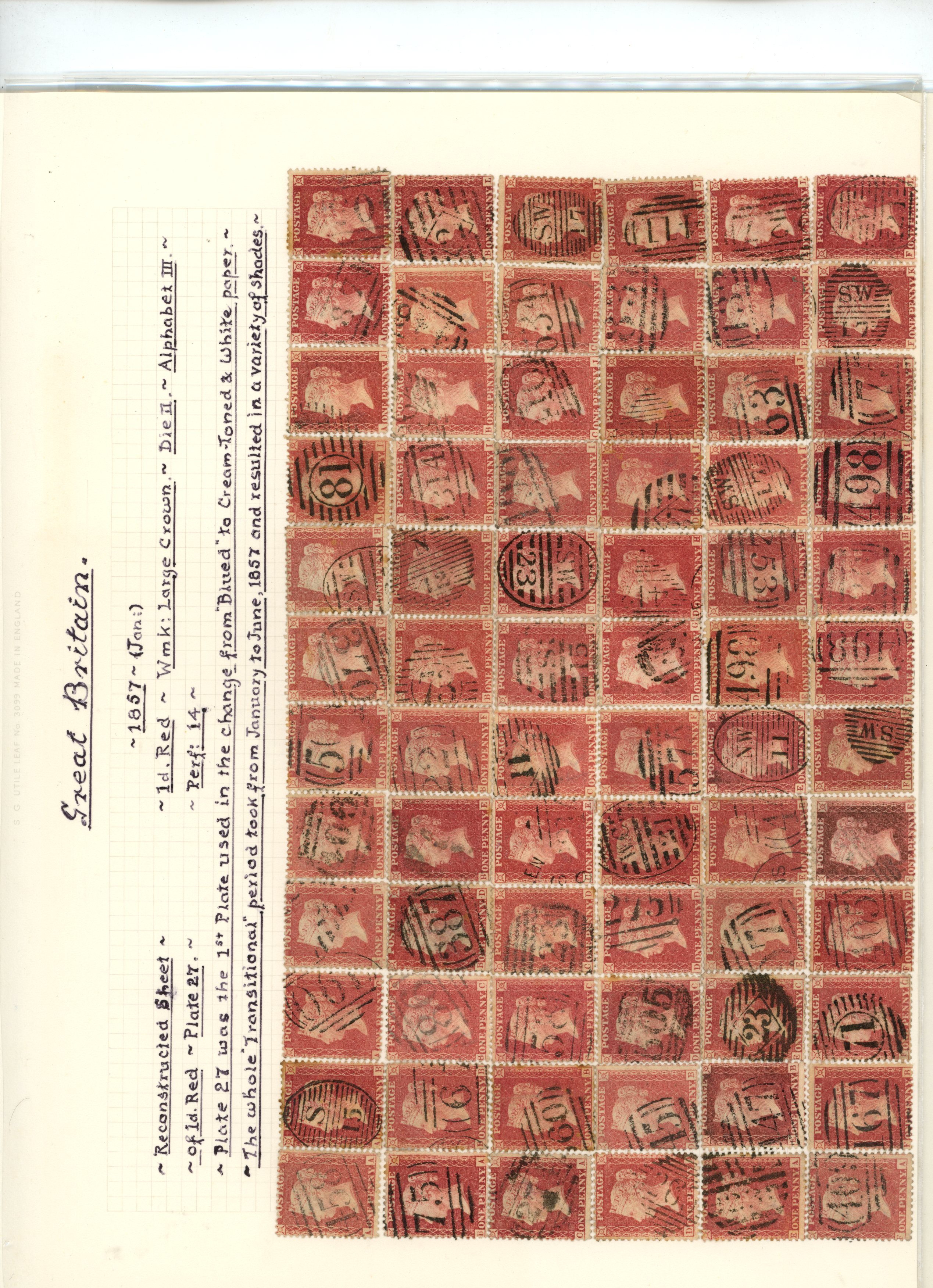 1856-58 Large Crown 1d red, Die 11, Alphabet...