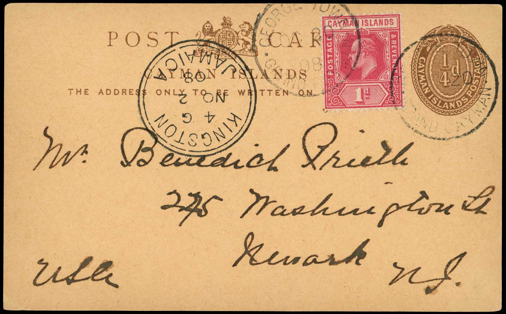1909 Uprated ¼d Post Card (HG2) with 1d...