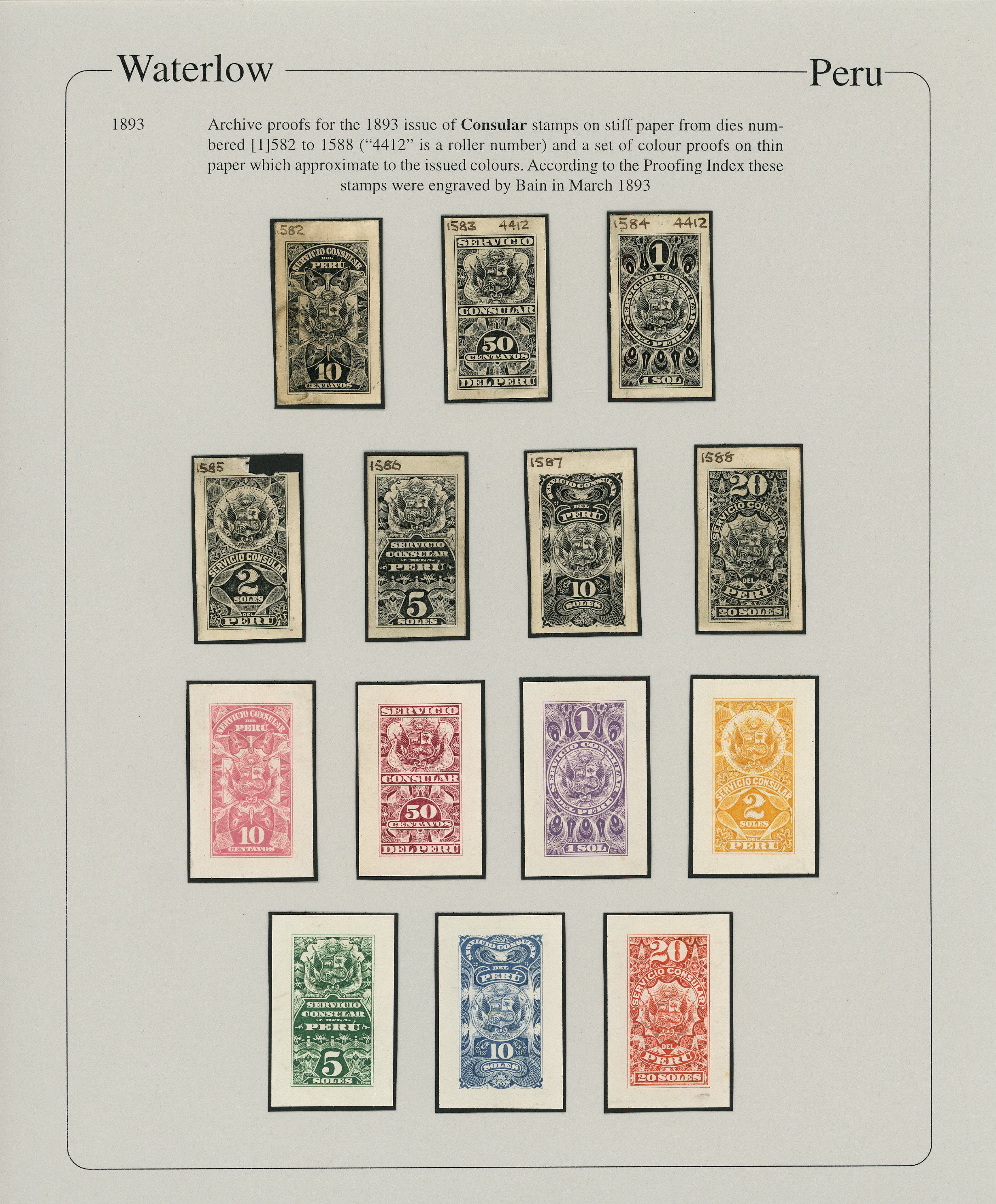 Consular: 1893 set of seven Waterlow MASTER DIES...