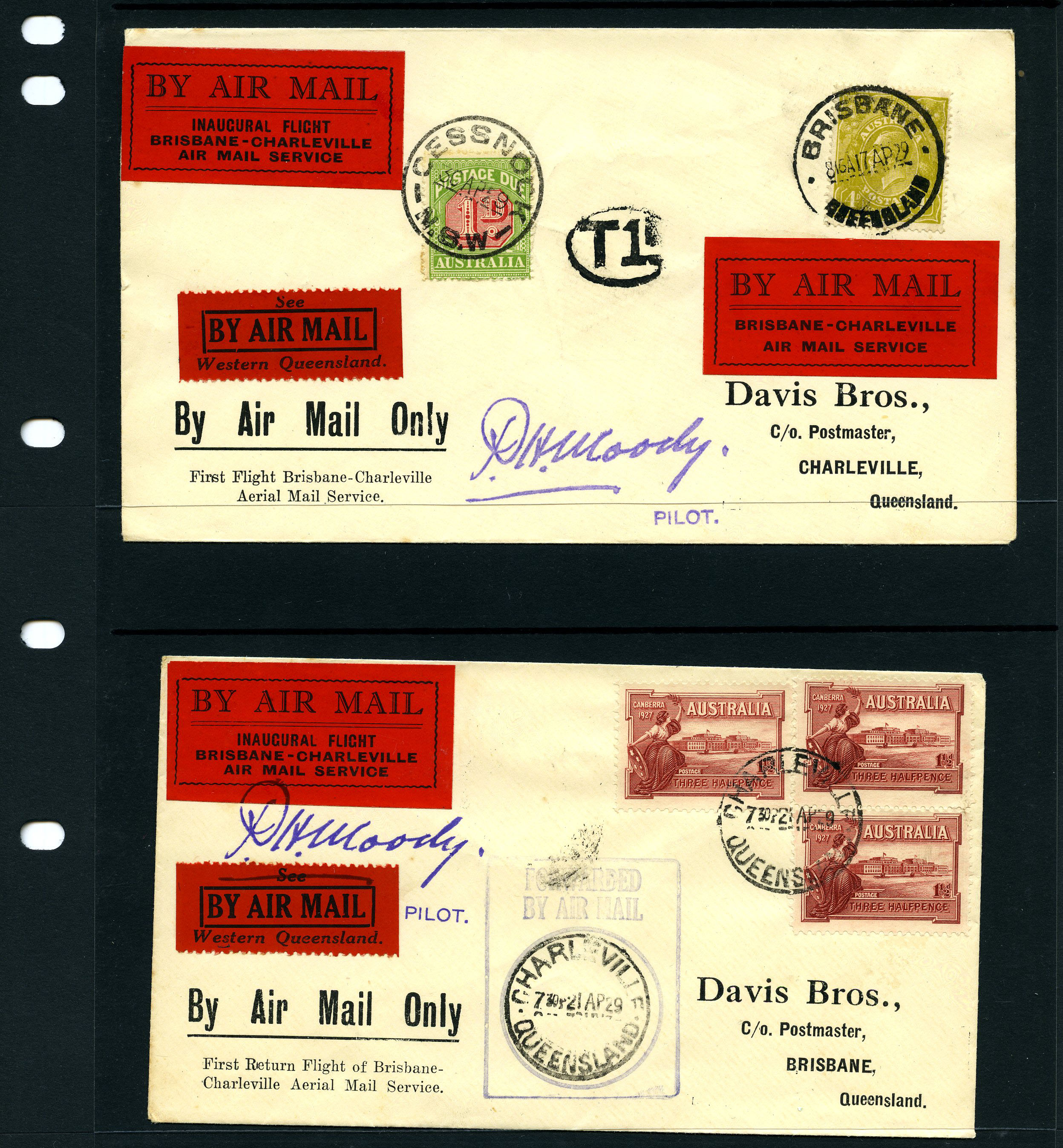 AUSTRALIAN FLIGHT COVERS: 1929 three Brisbane...