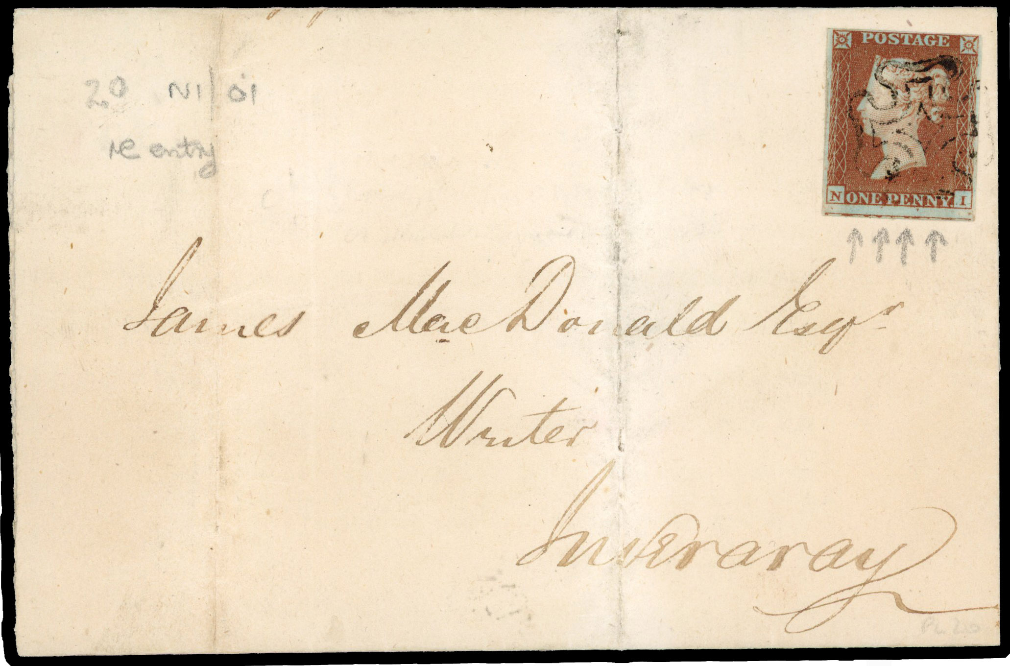 1841 1d Red-brown Pl.20. Re-entry and triple S variety