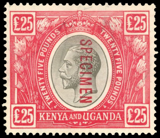 KUT SG 102s 1922 £25 black and red overprinted SPECIMEN