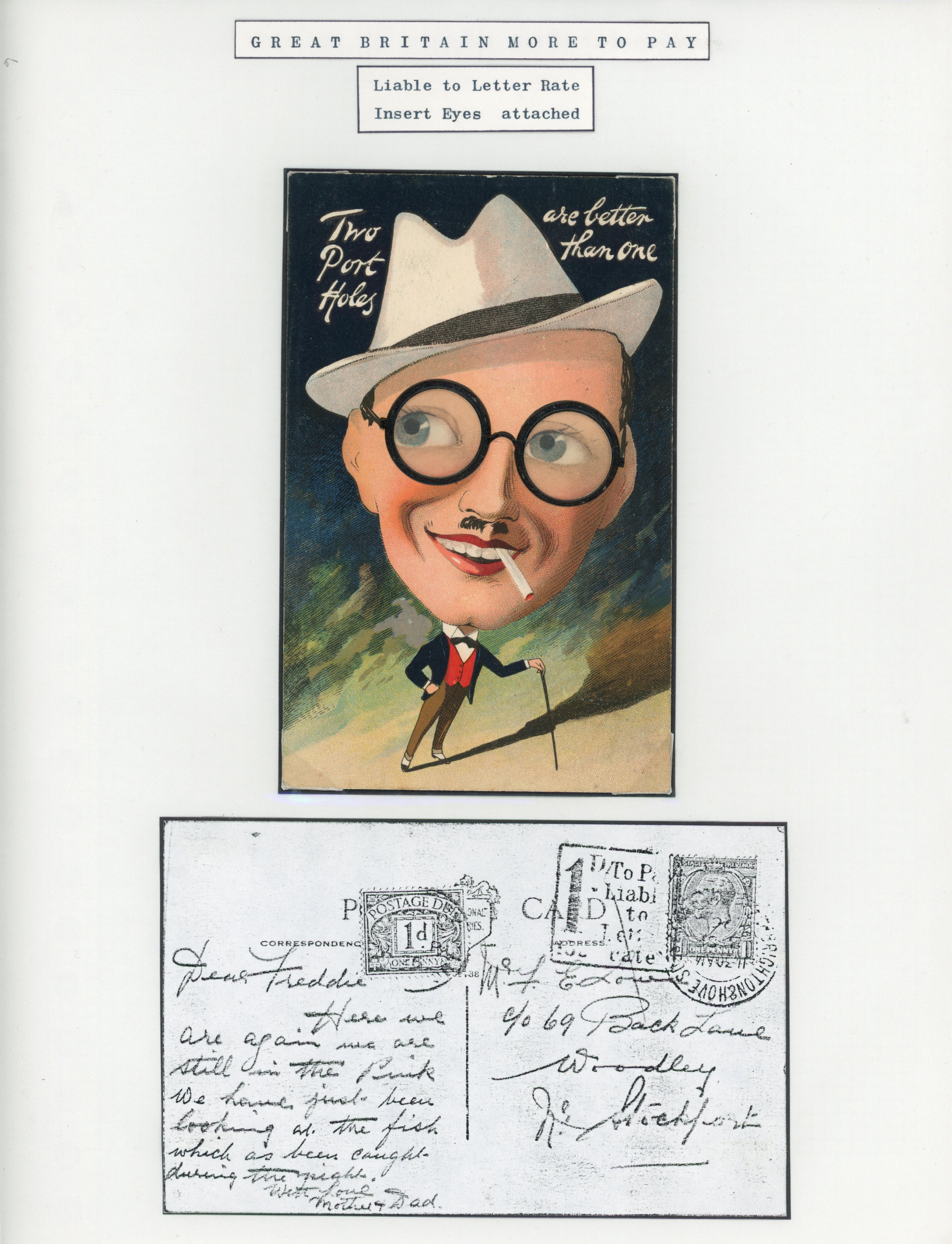 Great Britain 1926 novelty postcard with insert eyes attached