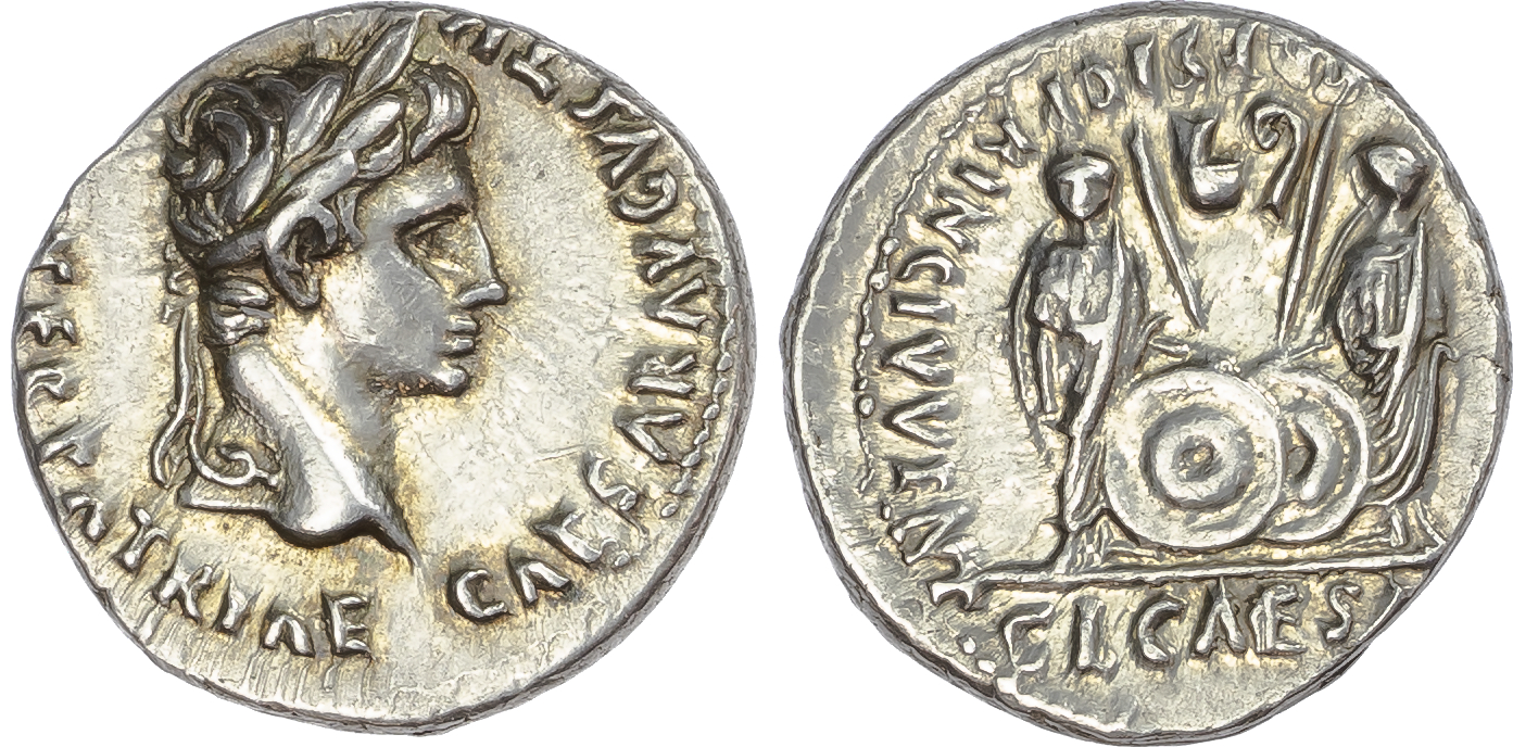 Augustus (27 BC – AD 14) AR Denarius, Lugdunum, 8-7 BC, 3.81g. 