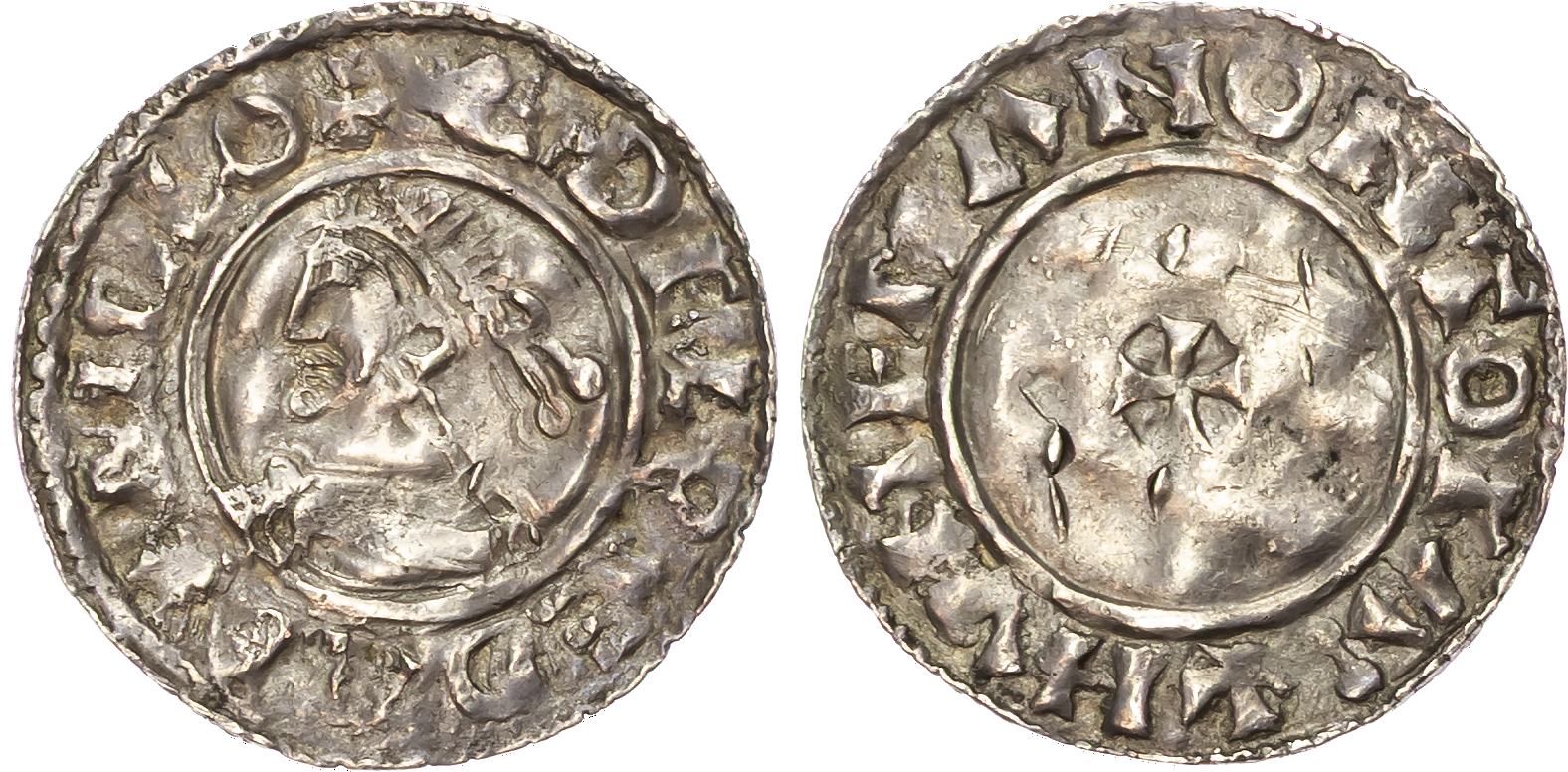 Aethelred II (978-1016) Penny, last small cross type, Totnes mint, moneyer Huneman.