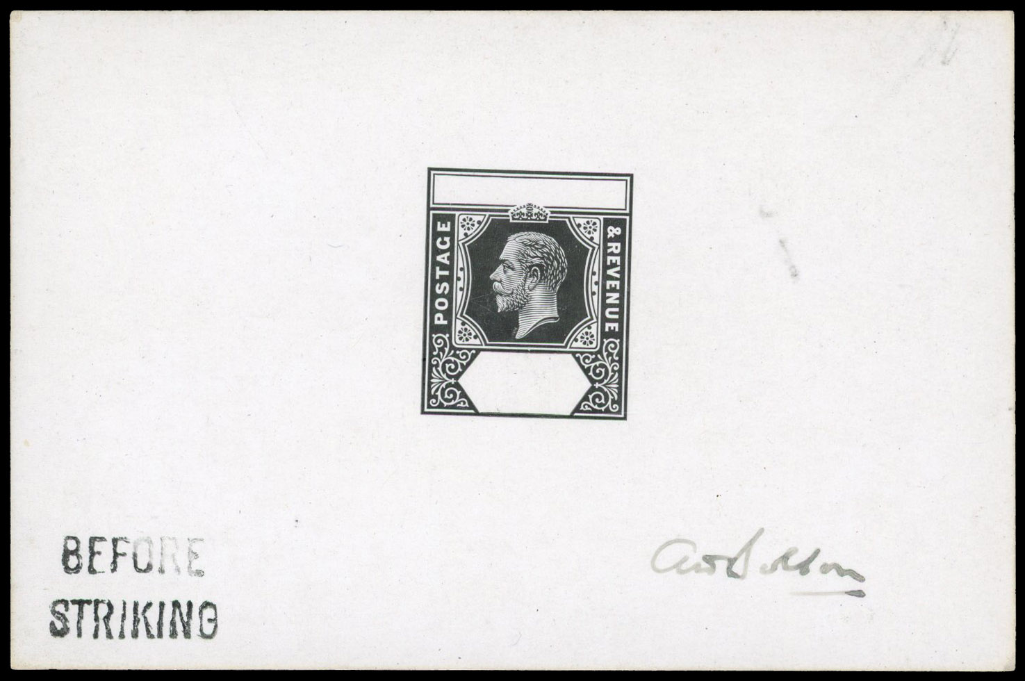 British Commonwealth 1911 KGV master POSTAGE & REVENUE die proof BEFORE STRIKING