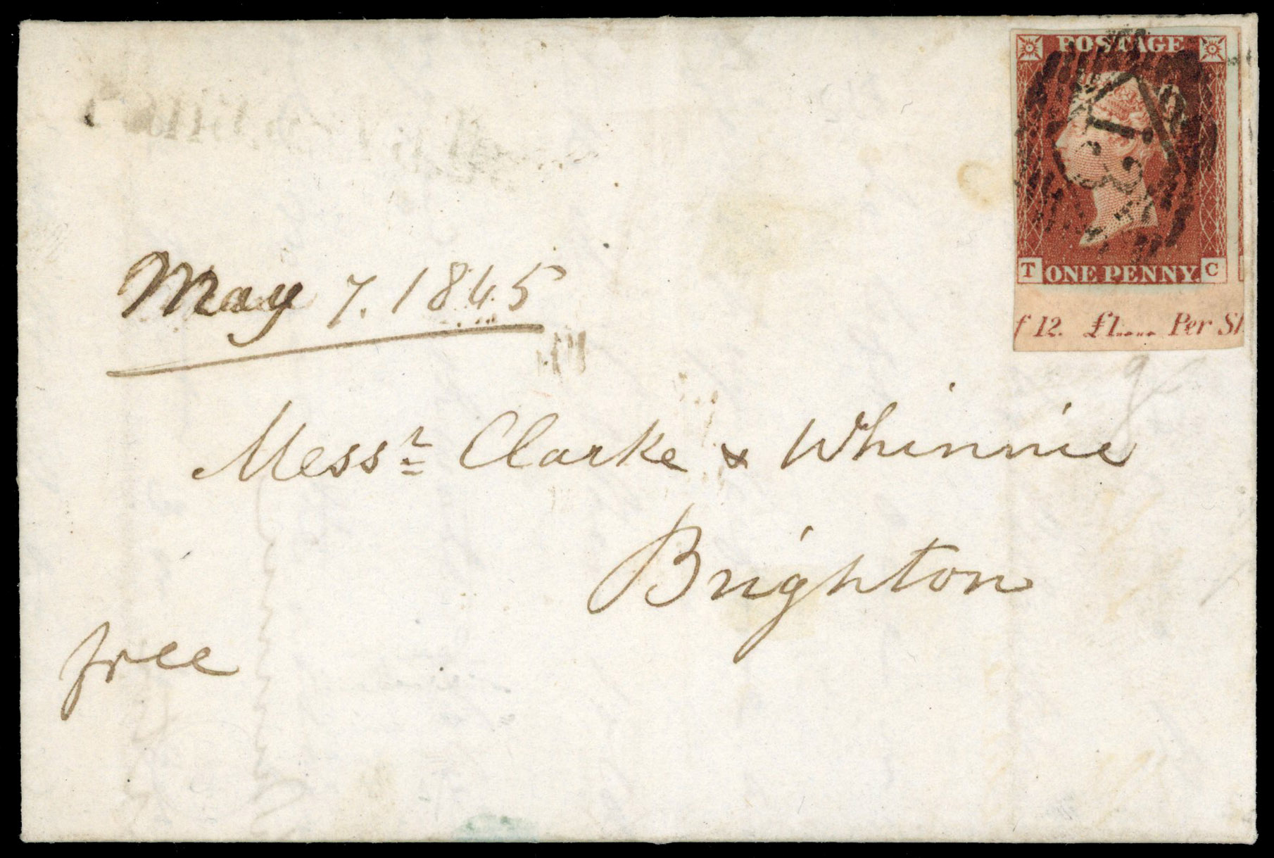 1841 1d Red-brown Pl.51. Bottom marginal on cover.