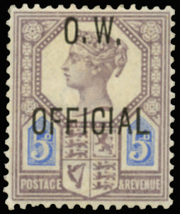Great Britain 1902 5d Dull purple & blue (O.W. Official). Superb unmounted o.g. example of this scarce departmenta…