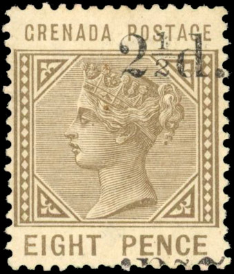 Grenada SG 47d 1891 2½d on 8d surcharge double, one inverted mint