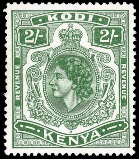 Kenya Kodi Revenue: 1954-59 2s deep green unmounted