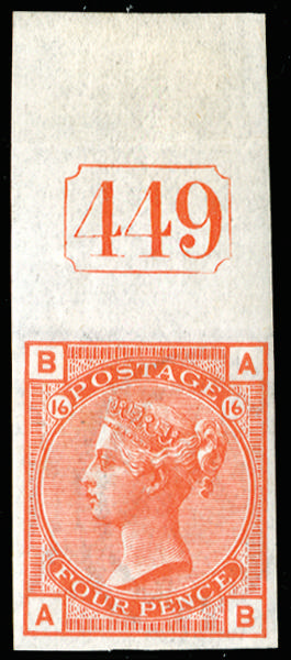 GB SG 152 1877 4d vermilion Plate 16 imprimatur