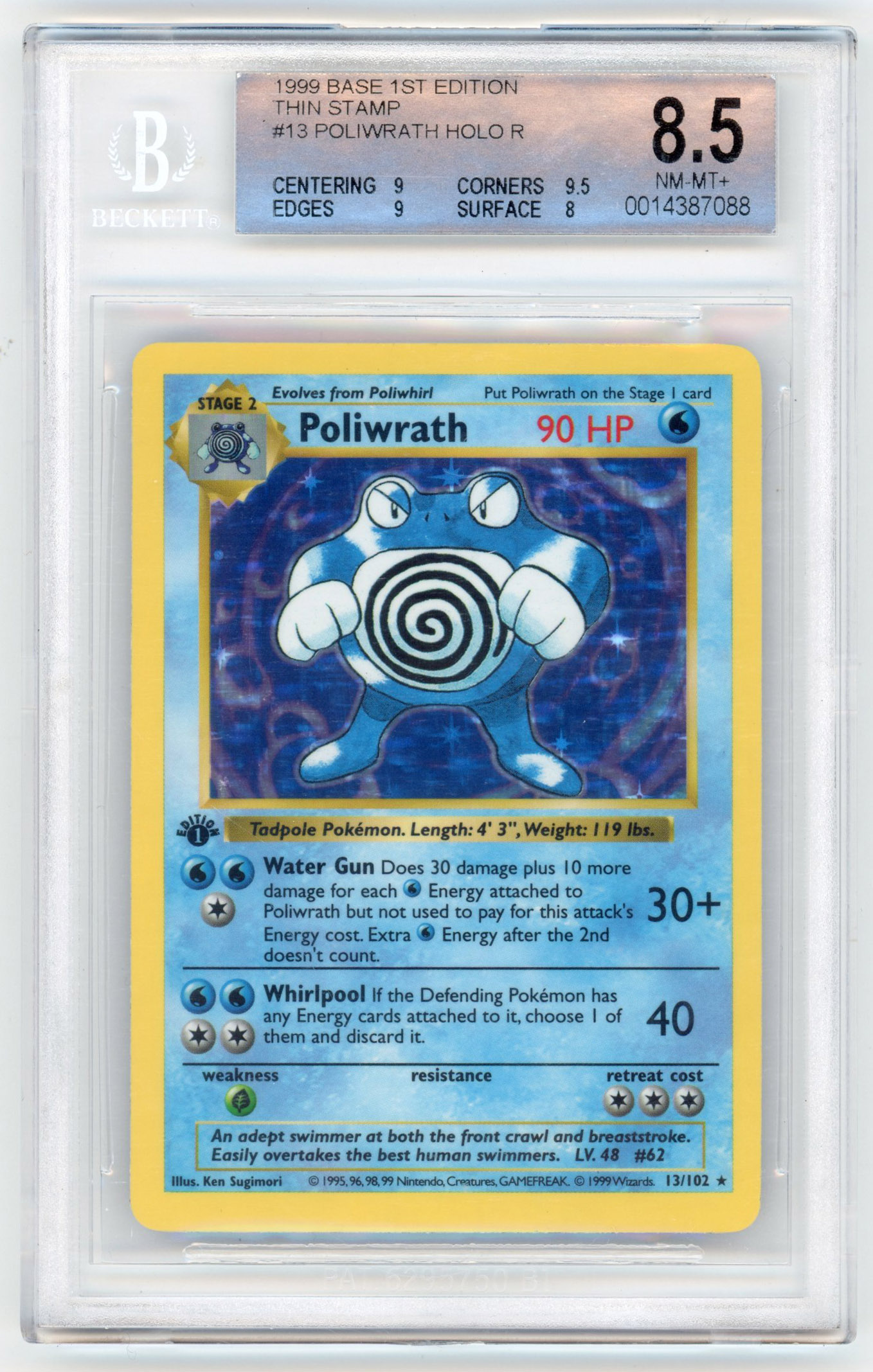 BGS 8.5 Poliwrath #13 holo Base Set 1st Edition