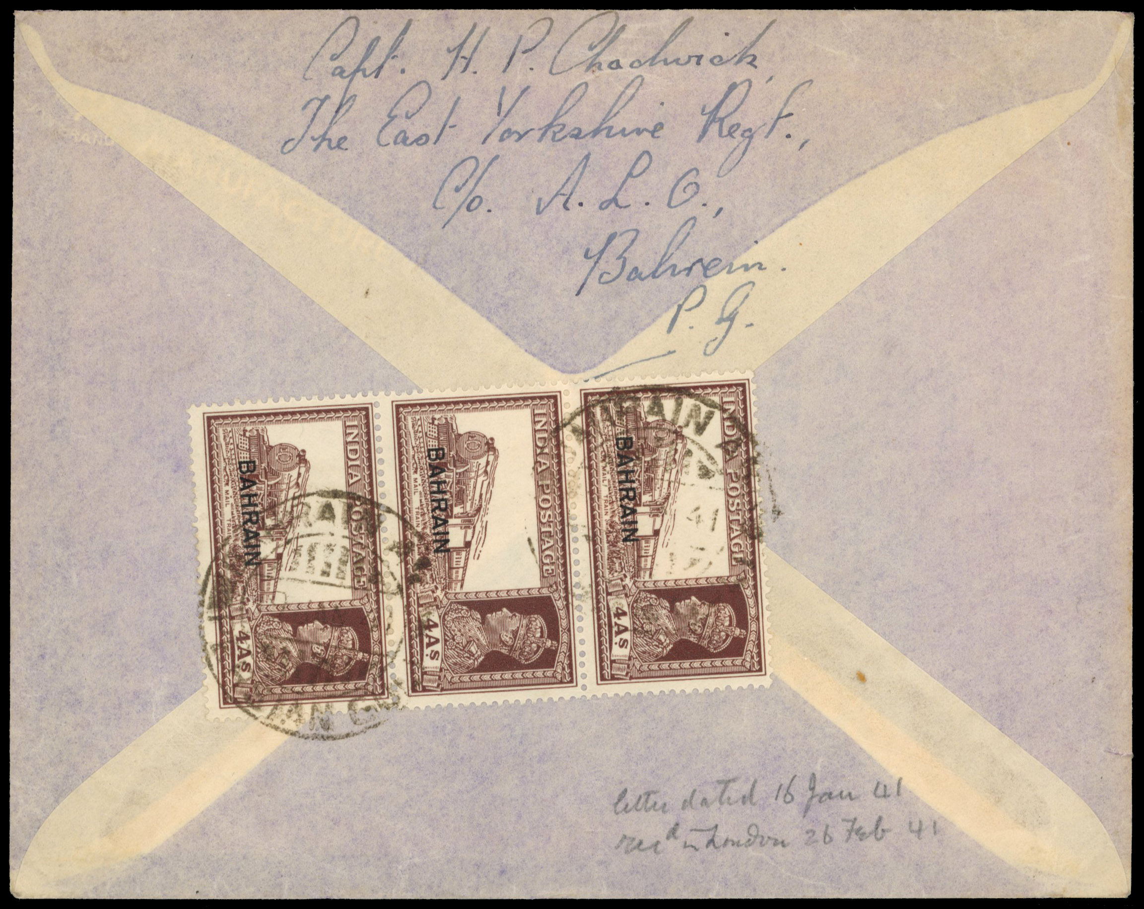 Bahrain 1941 airmail cover to London