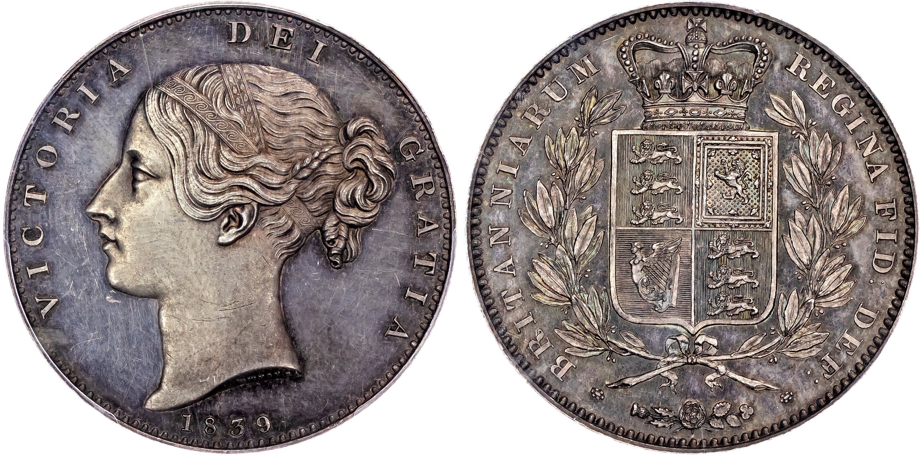 Victoria (1837‐1901), AR Proof Crown, 1839, plain edge. PCGS PR63