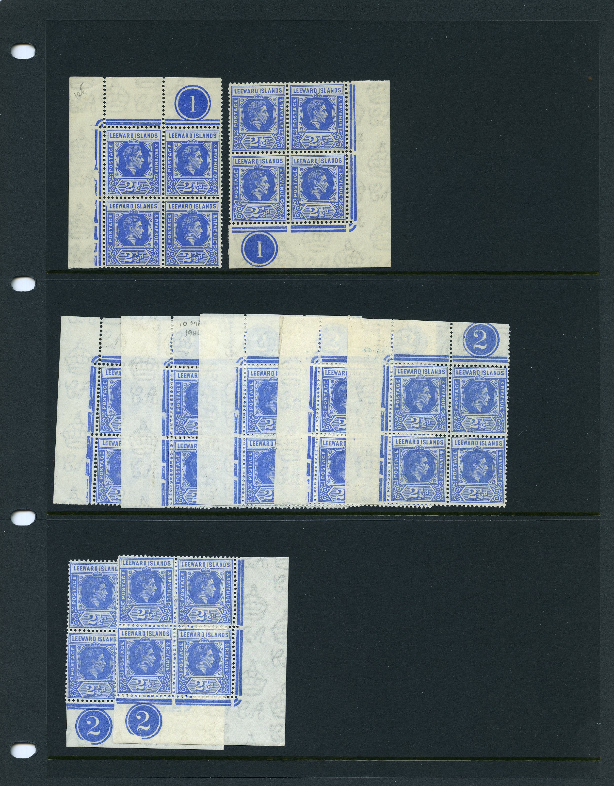 1938-49 2½d mint study with Plate blocks; Plate...
