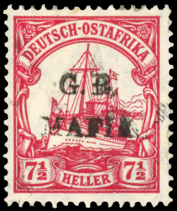 1915 (Jan) German East Africa Yacht type handstamp ‘G.B./MAFIA’ in blackish lilac on 7½h carmine og