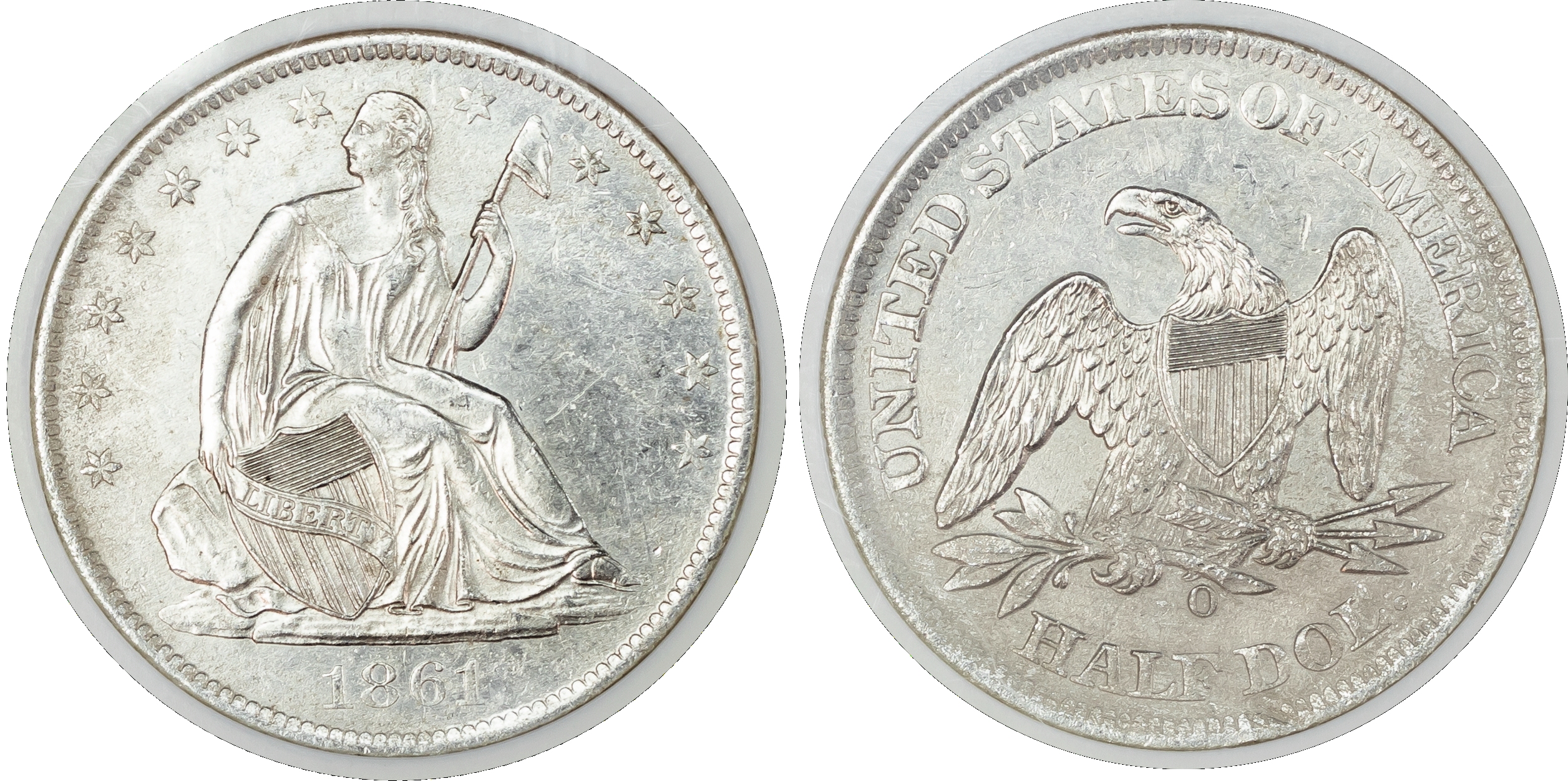 USA, Seated Liberty silver Half Dollar, Confederate States issue, 1861, New Orleans (die W-15; KM A68). In NGC holder graded