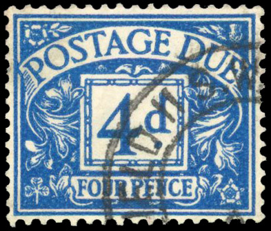 1951 4d Due with watermark sideways-inverted, used (SG D38wi).