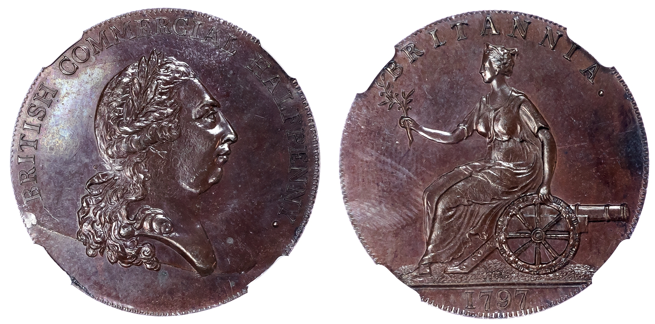 George III (1760-1820), Pre-1816 issues, Pattern British Commercial Halfpenny, 1797. NGC MS 63 BN