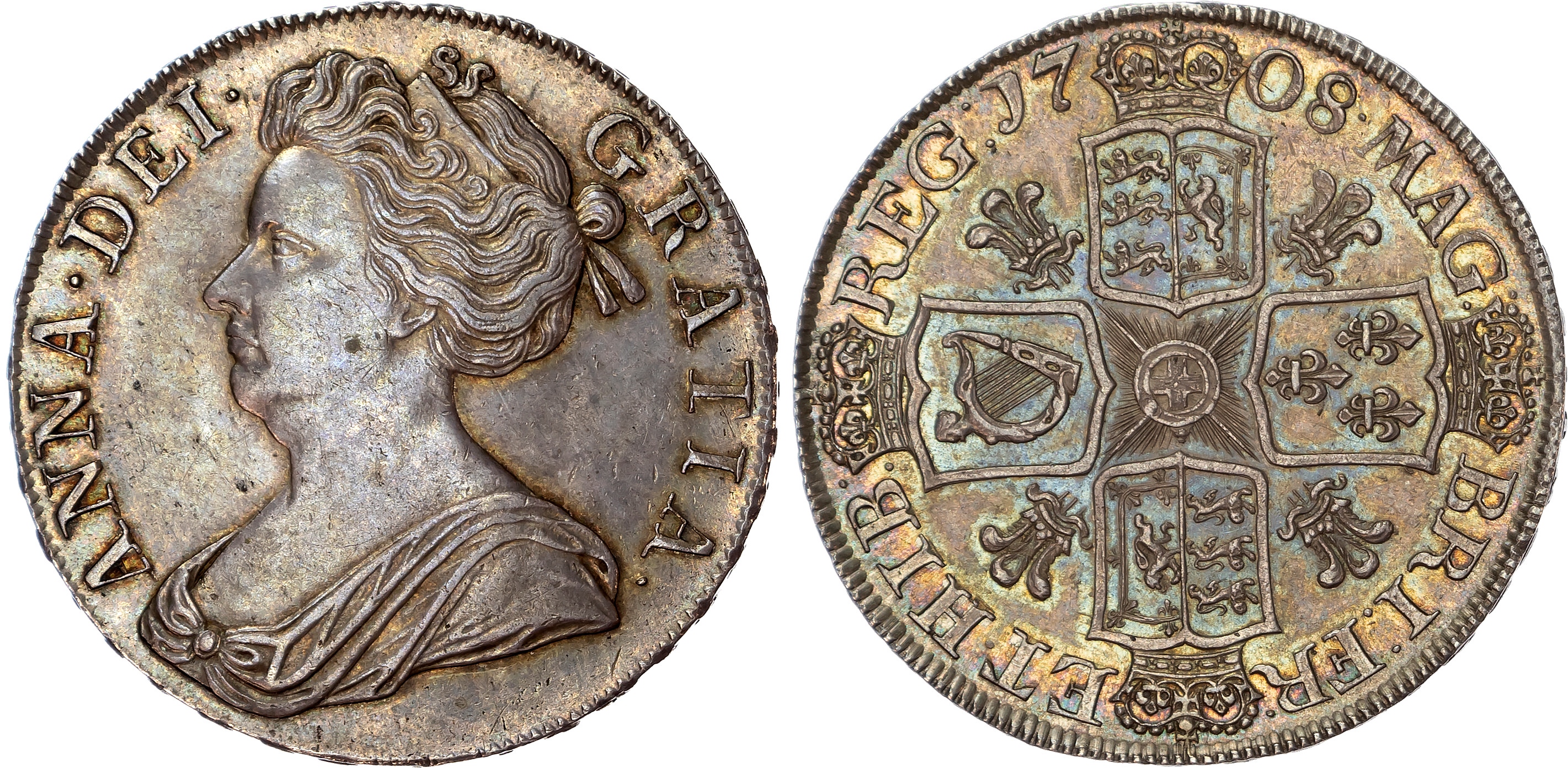Anne (1702-1714), Crown, 1708, SEPTIMO, plumes