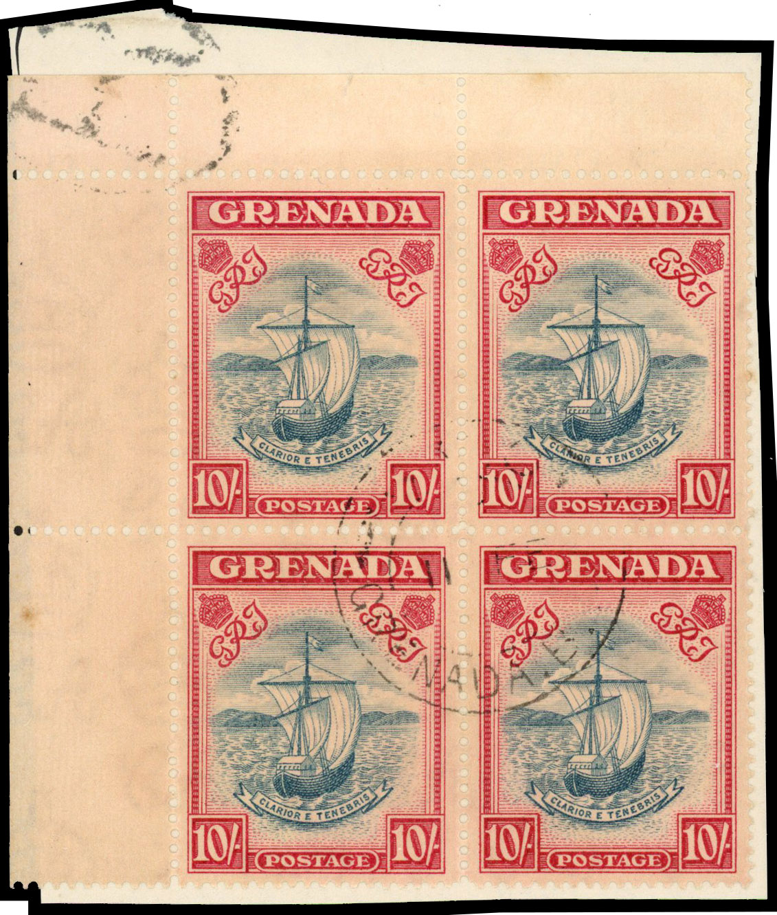 Grenada SG 163a 1940 10/- block used