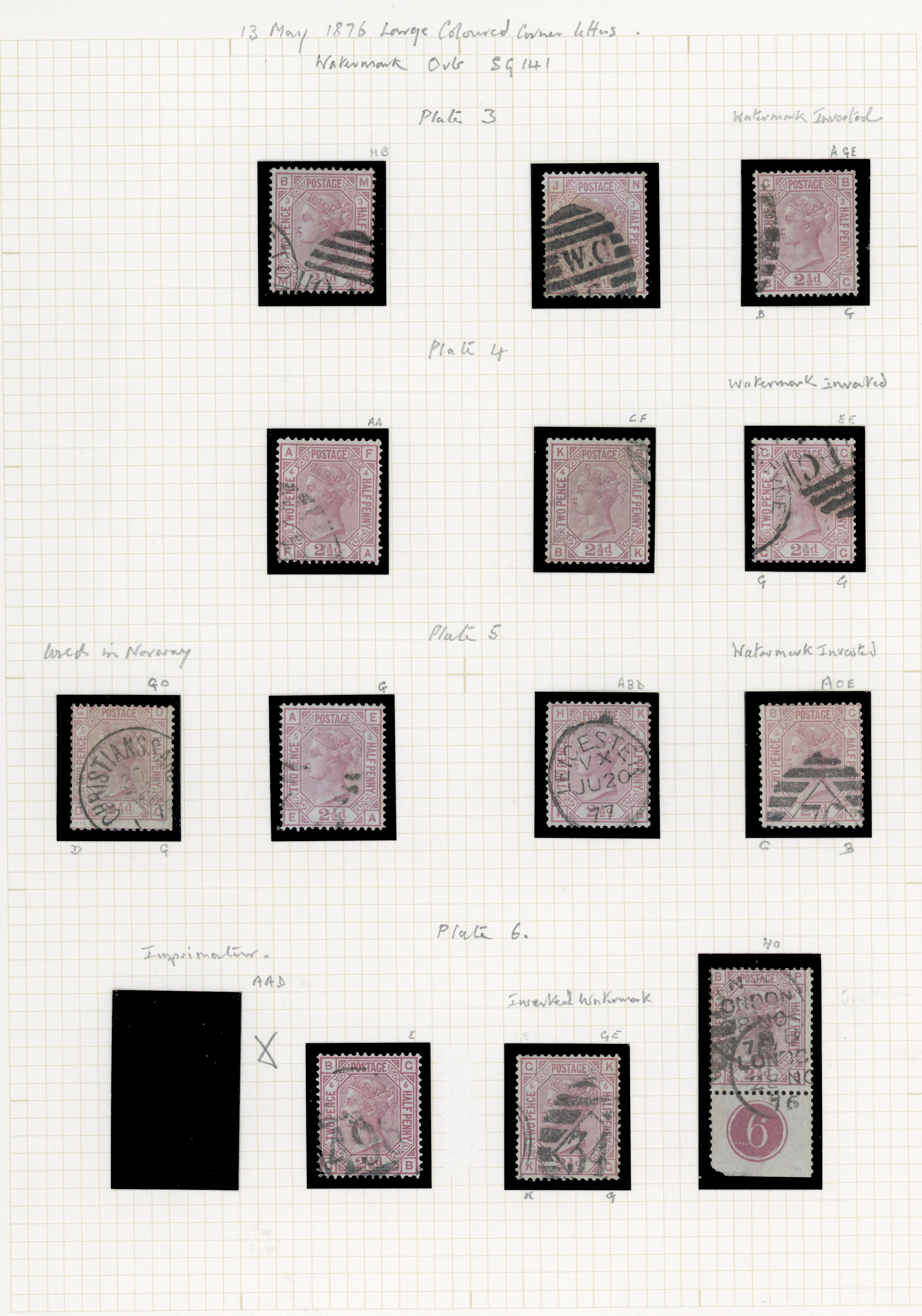 1876-1880 2½d Rosy mauve Pl.3-17 (SG141, Wmk. Orb). A fine group of forty four used examples and a brass bit