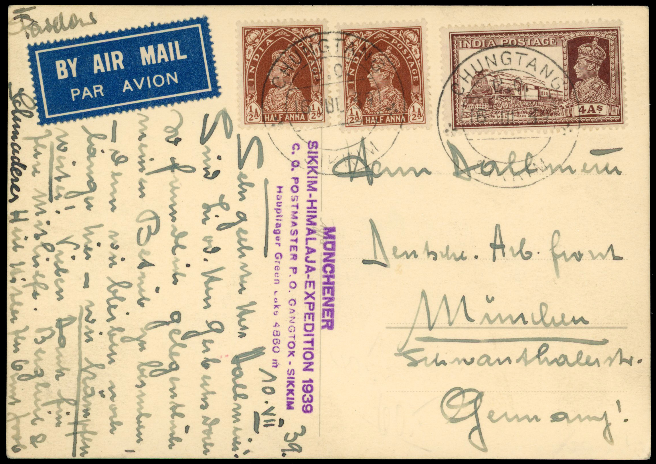 India 1939 German Expedition postcard