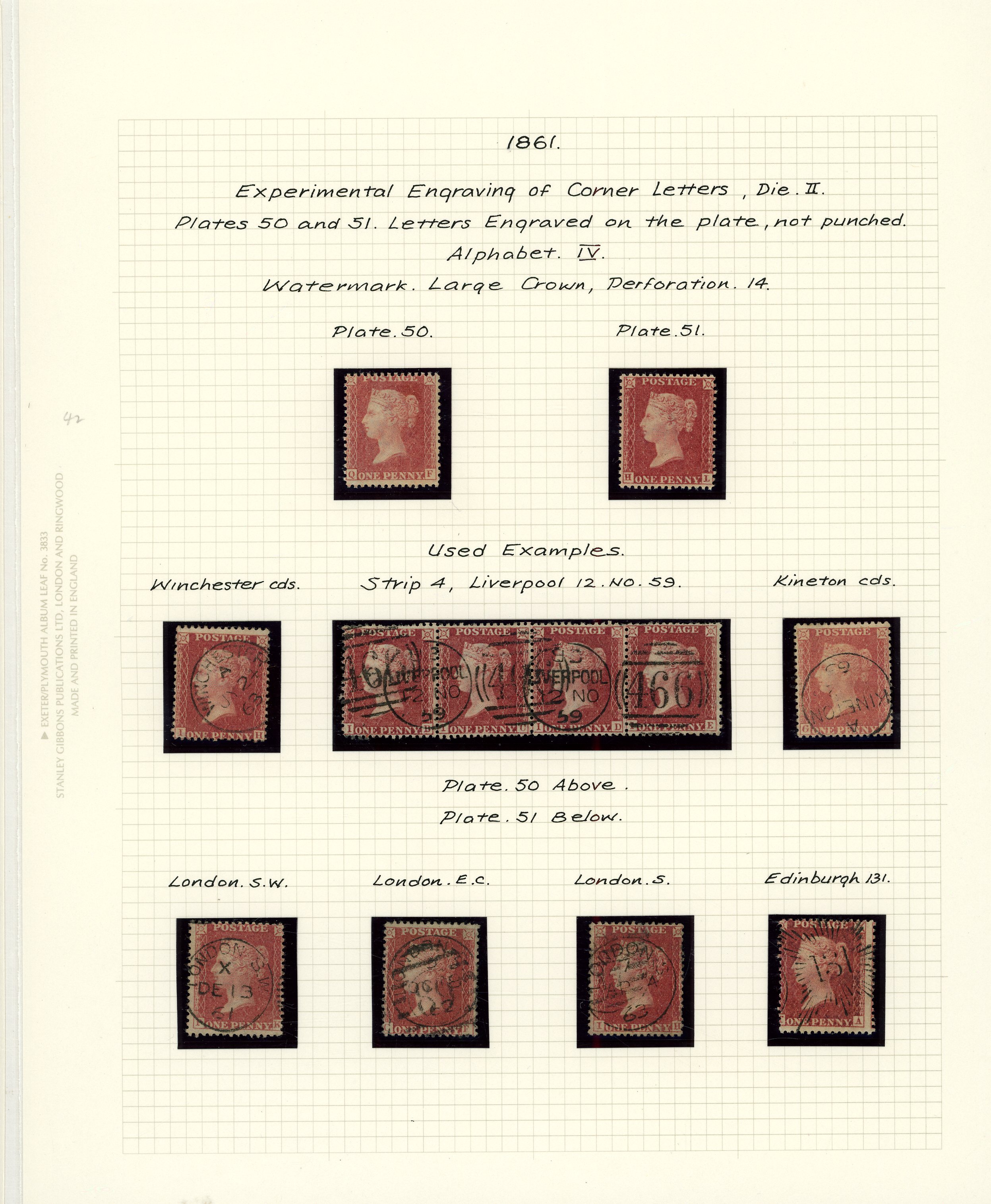 1861 1d Rose-red Pl.50-51 (Die II, Alphabet IV, Wmk Large Crown, Perf 14). Fine group of twelve