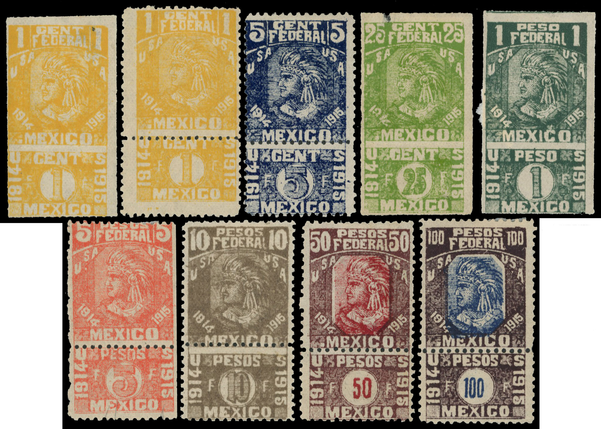 US Occupation of Vera Cruz Revenue 1914-15 'Native with feather head dress' mint. 