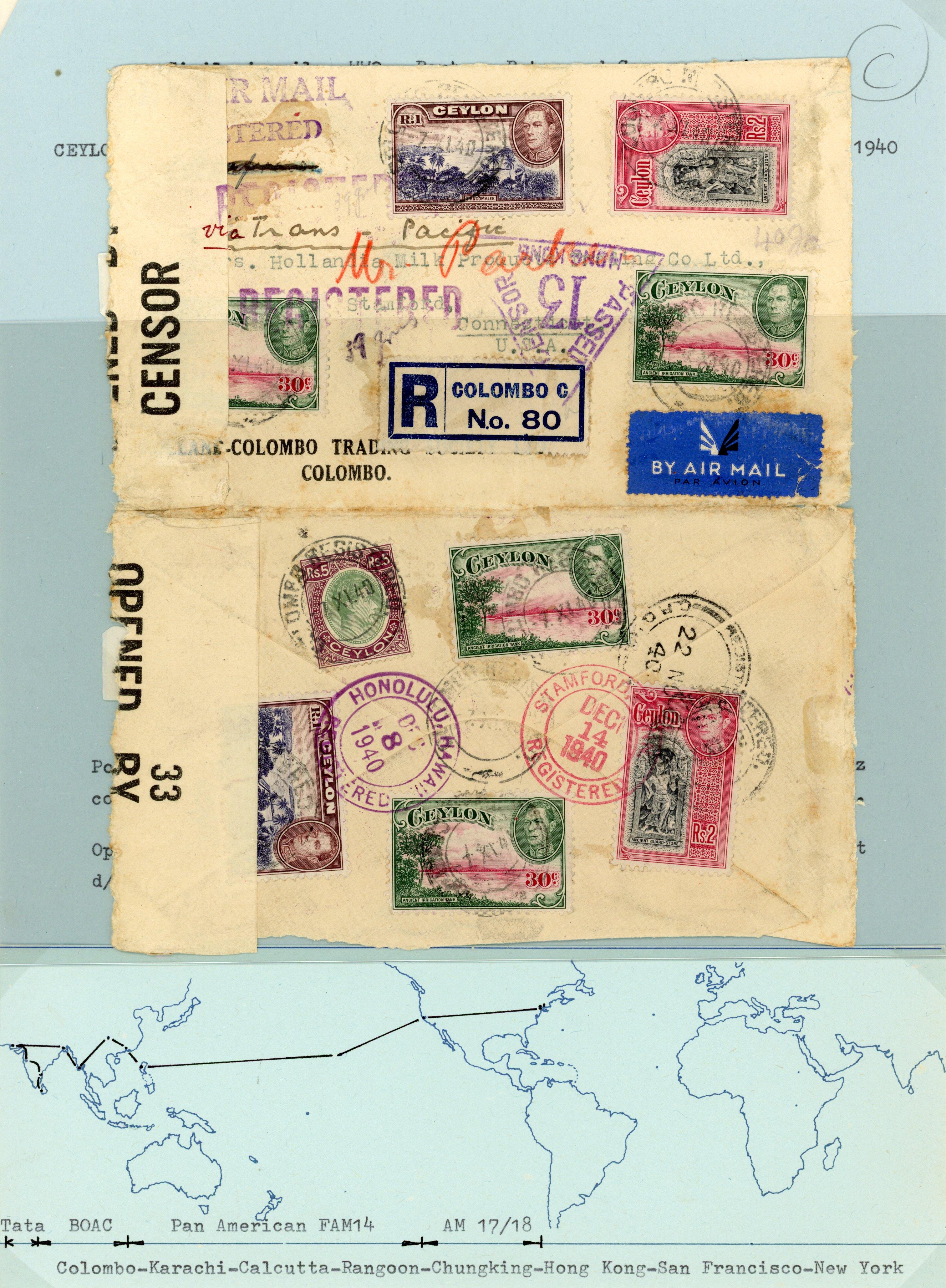 Ceylon WW2 routes and rates covers