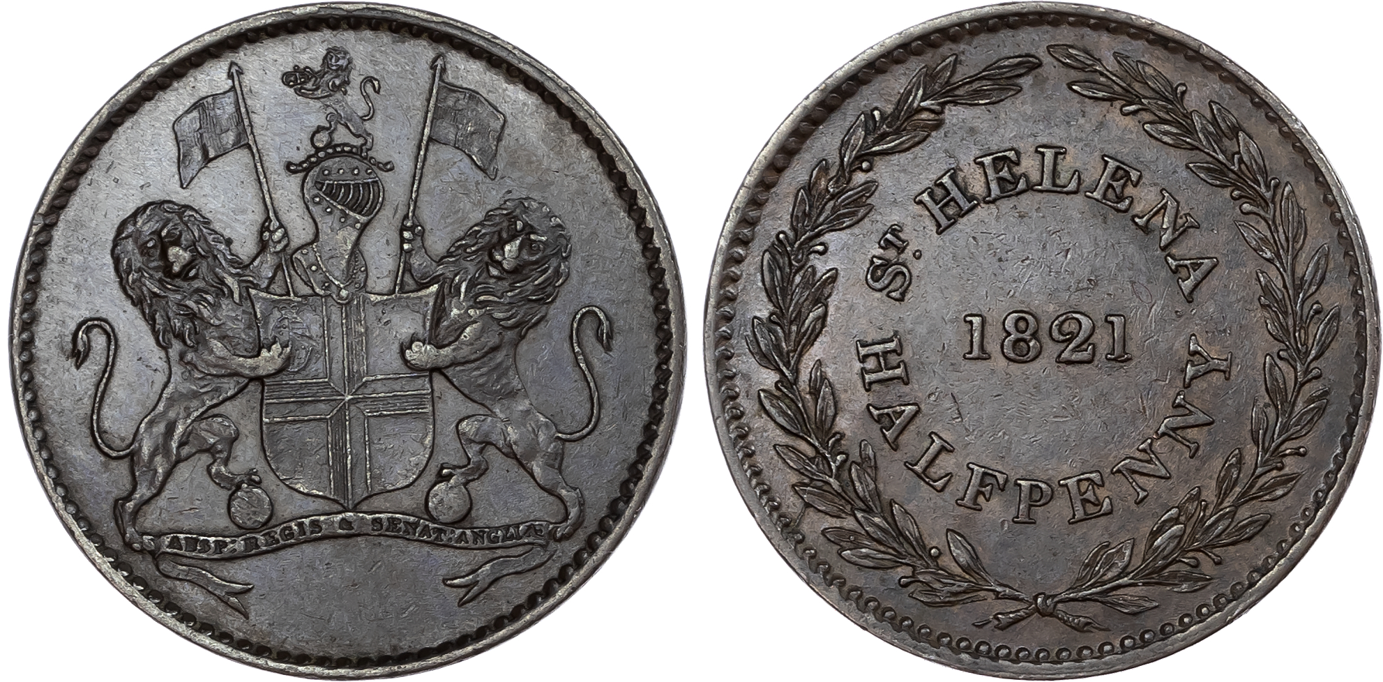 St Helena, East India Co. AE Halfpenny, 1821.
