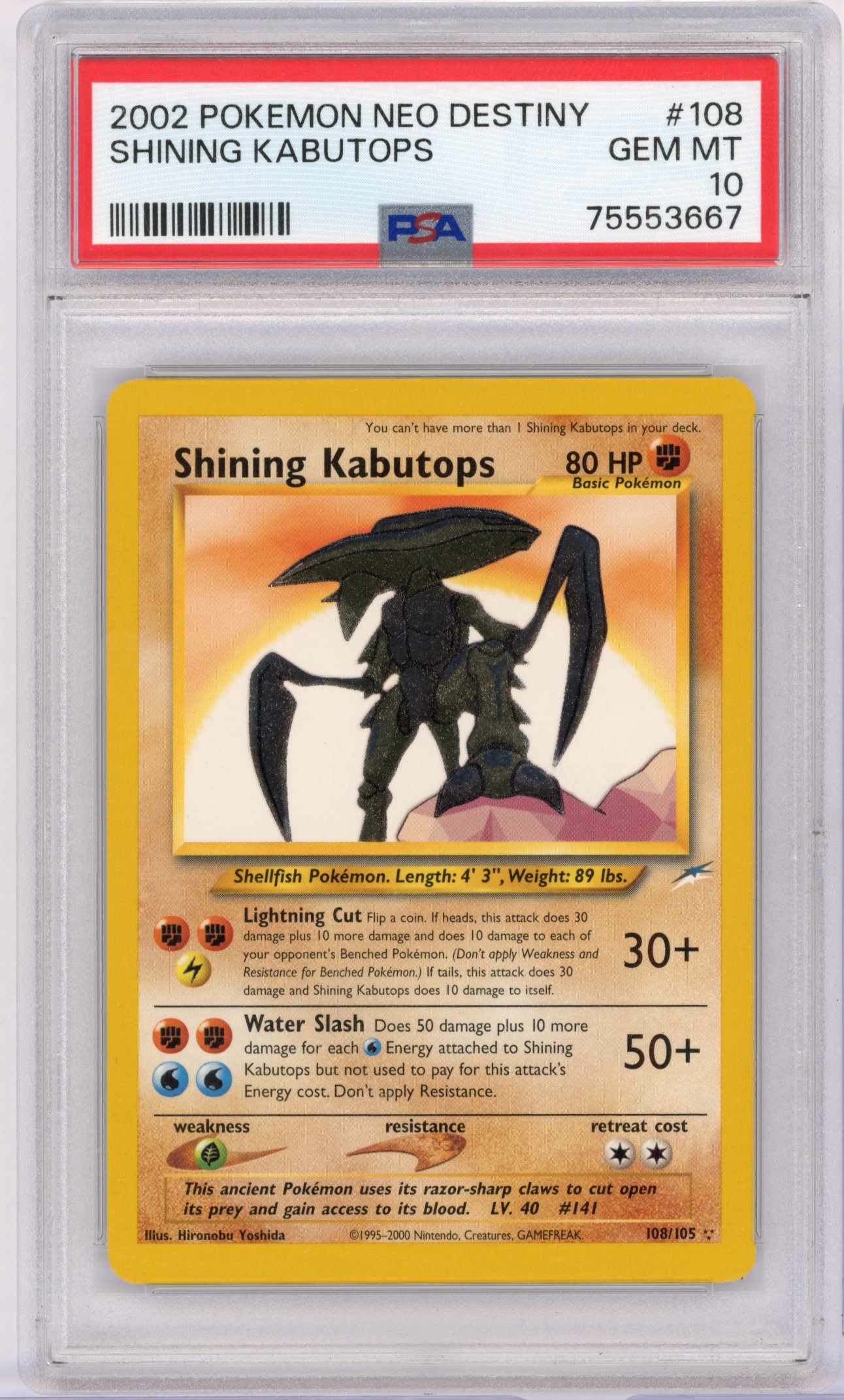 PSA 10 Shining Kabutops #108 Holo Neo Destiny