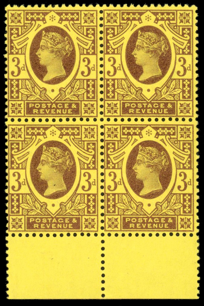 SG 204 1890 3d purple on orange paper block mint